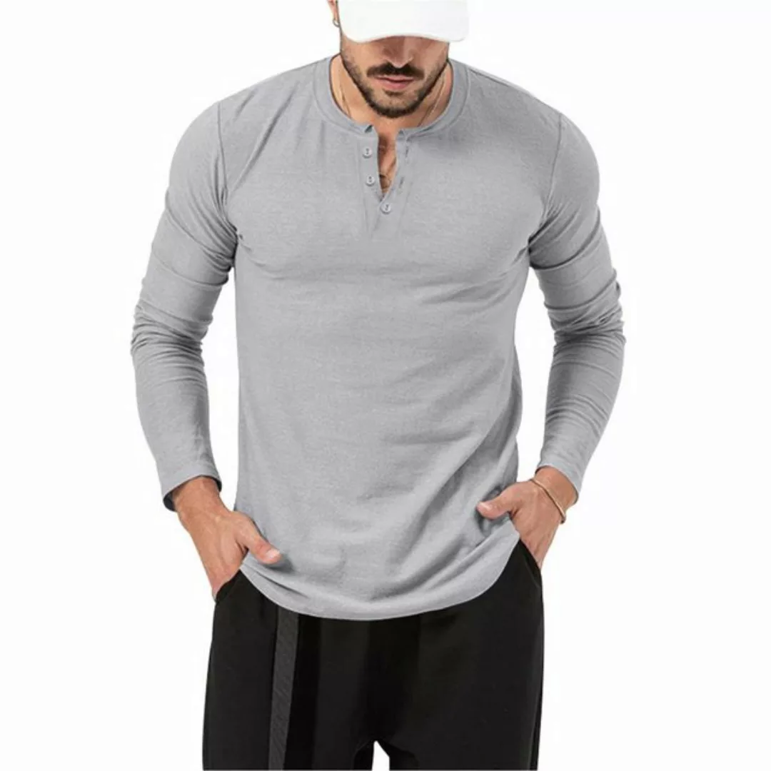 Zoclack Henleyshirt Herren Langarmshirt mit 3-Knopfleiste Rundhals Hemden F günstig online kaufen