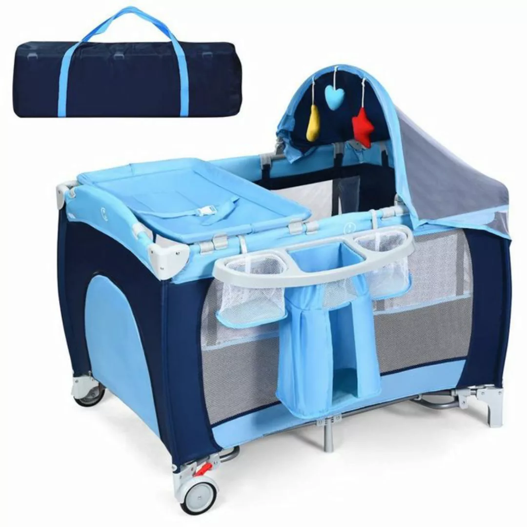 COSTWAY Baby-Reisebett 4 in 1 Kinderbett, klappbar, mit Matratze & 2 Rollen günstig online kaufen