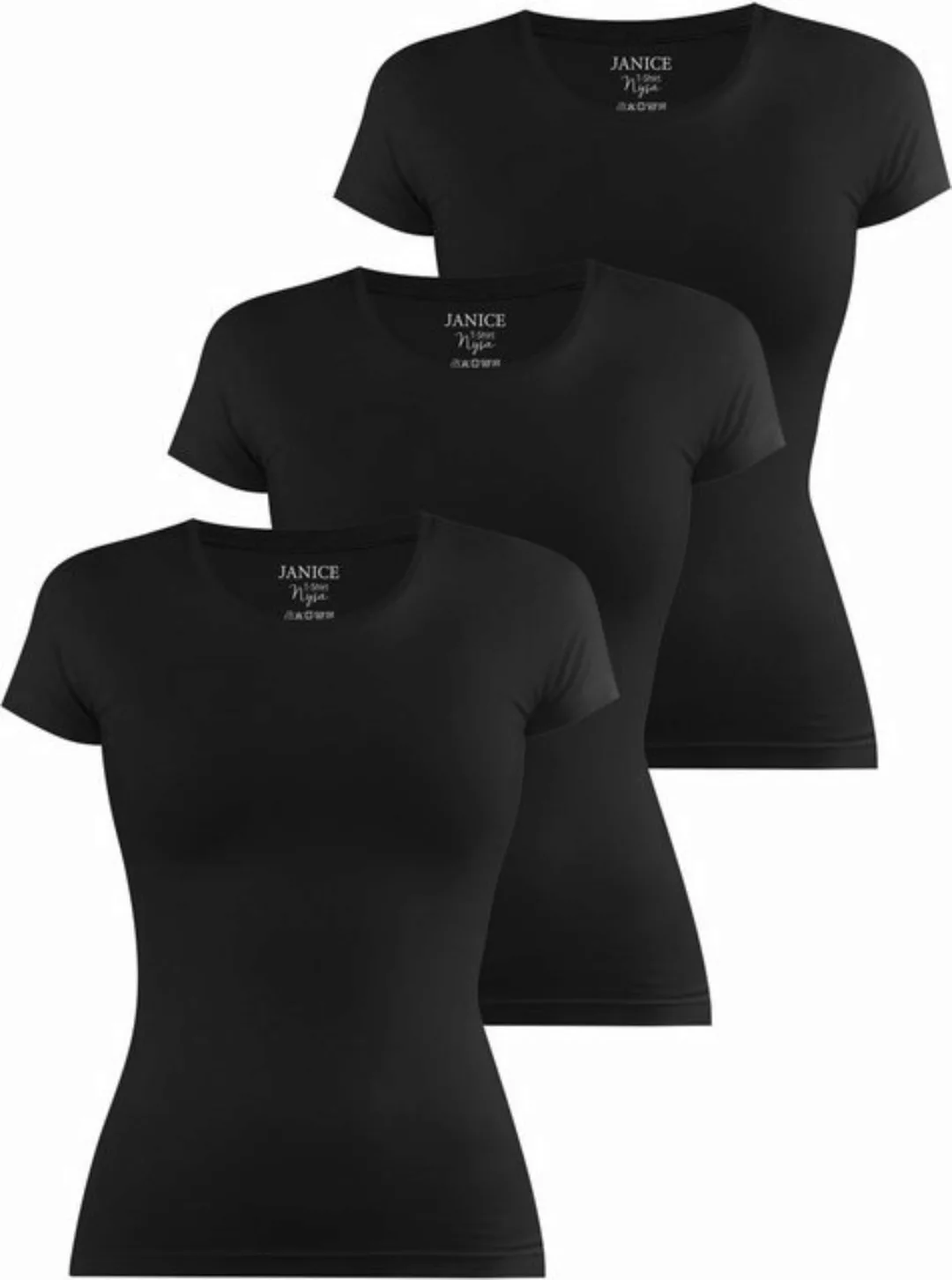 Janice Kurzarmshirt 3 x Damen T-Shirt Nysa Figurbetontes Shirt aus Baumwoll günstig online kaufen