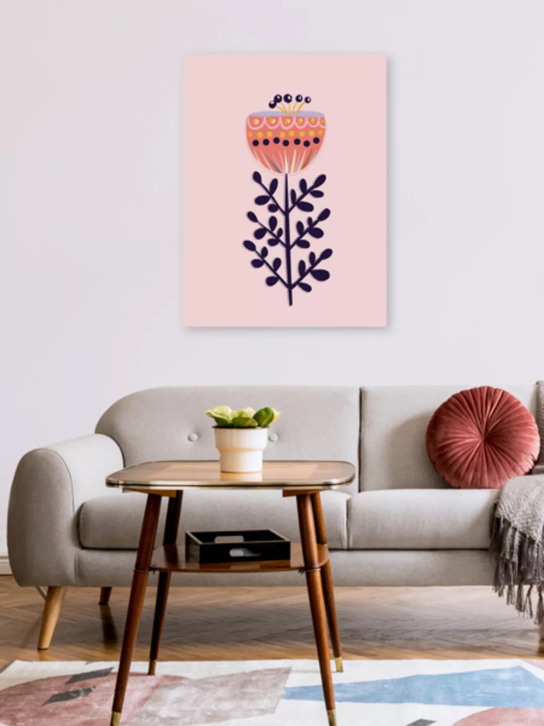 Poster / Leinwandbild - Single Flower On Pink Background günstig online kaufen