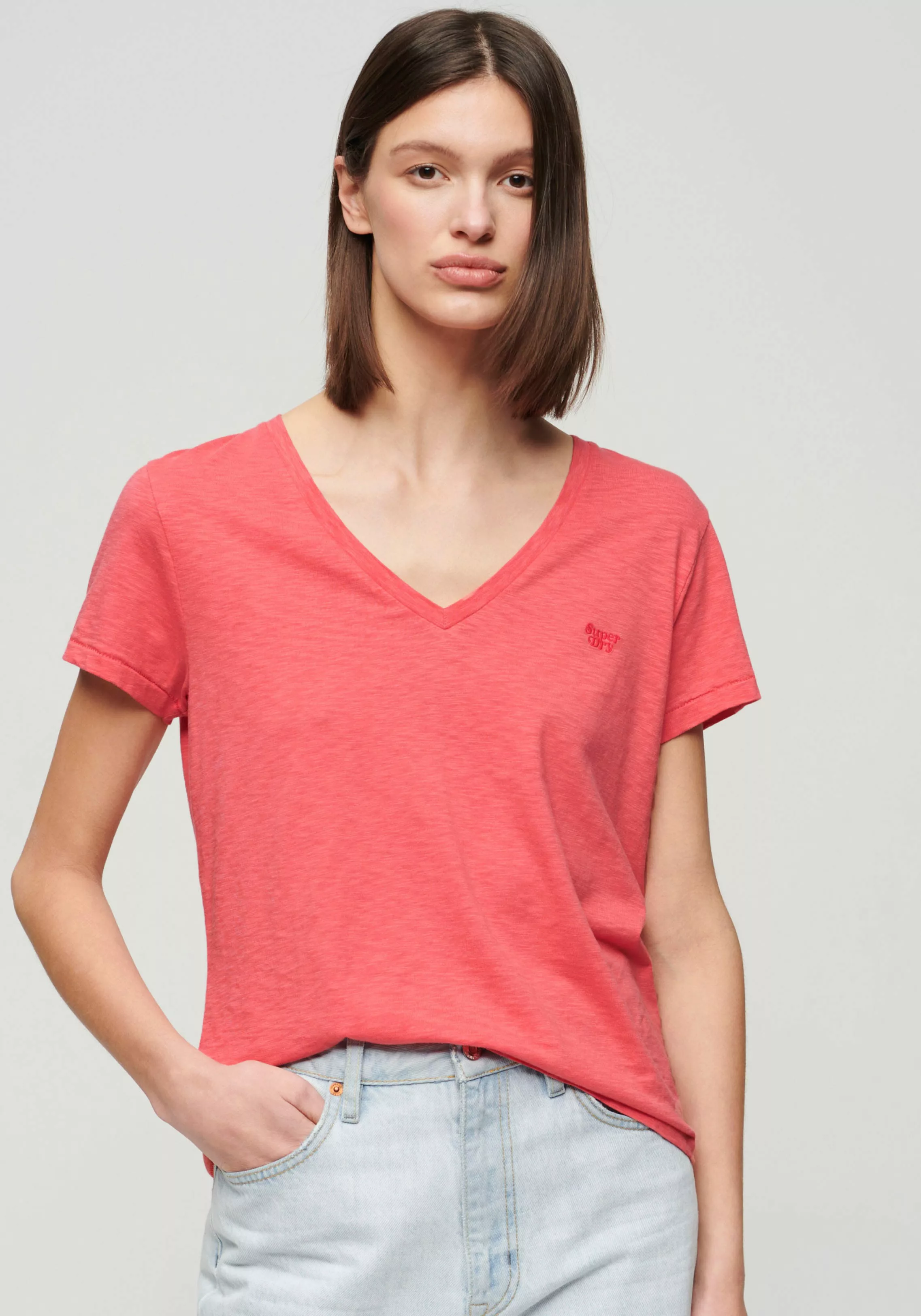 Superdry V-Shirt STUDIOS SLUB EMB VEE TEE strukturiertes T-Shirt mit V-Auss günstig online kaufen