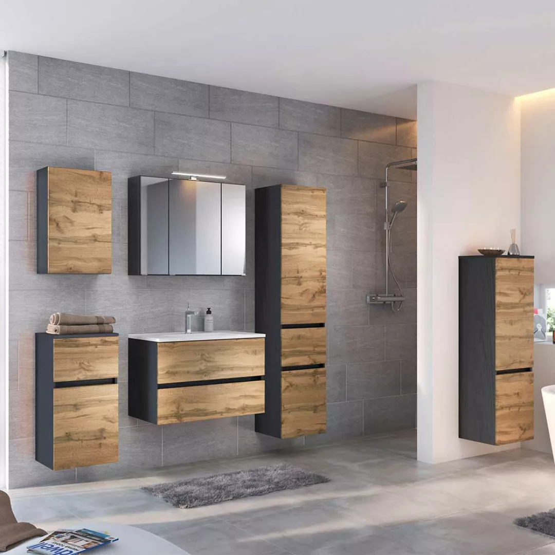 Design Badezimmer Set in Wildeichefarben Anthrazit (sechsteilig) günstig online kaufen