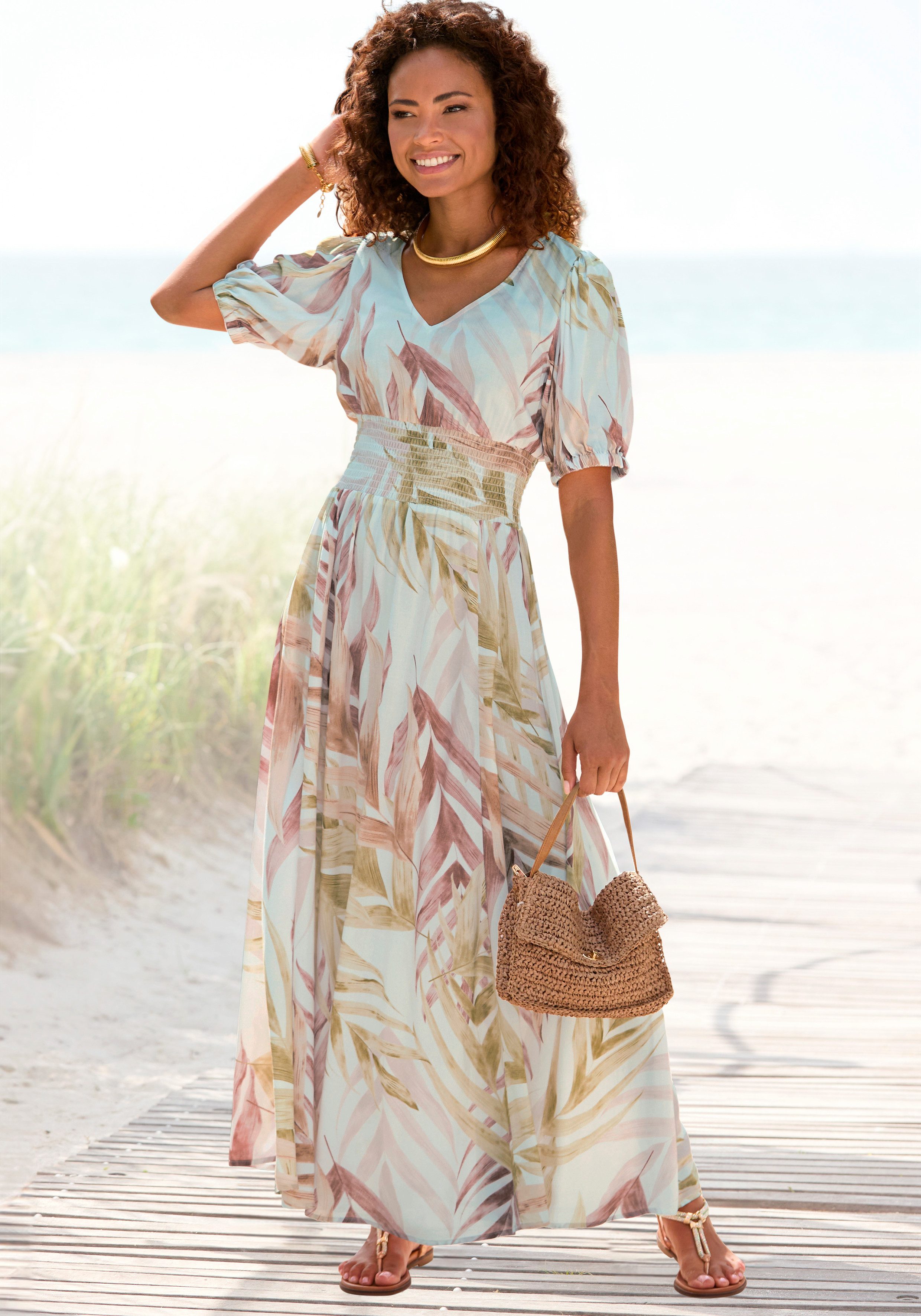 LASCANA Maxikleid mit Alloverprint und gesmokter günstig online kaufen