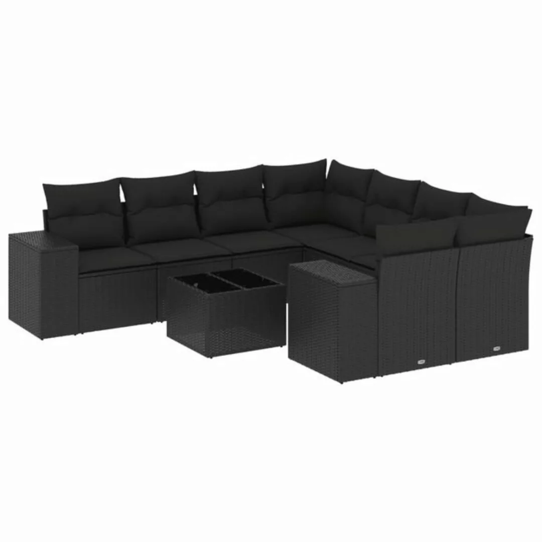 vidaXL Sofaelement 9-tlg. Garten-Sofagarnitur mit Kissen Schwarz Poly Ratta günstig online kaufen