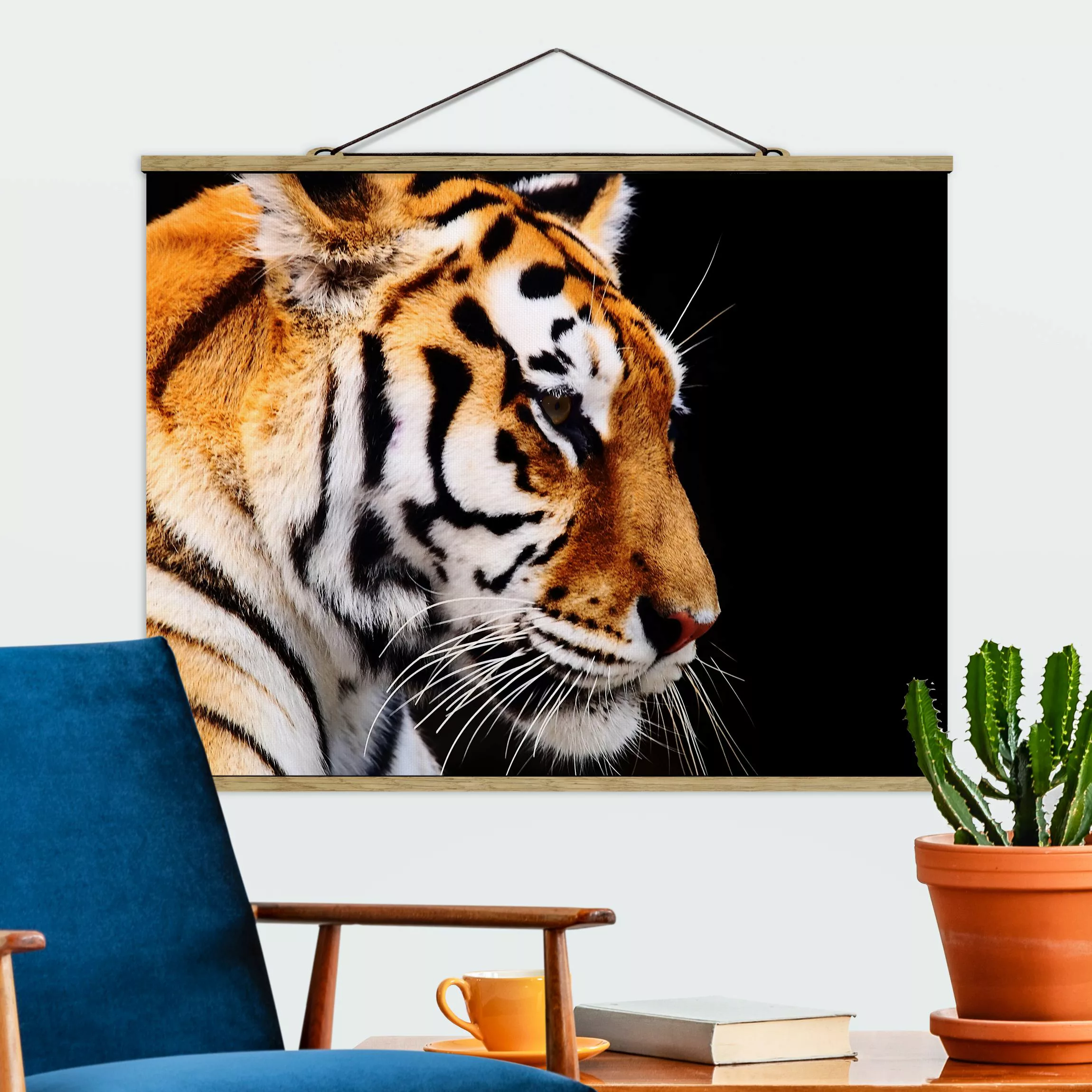 Stoffbild Tiere mit Posterleisten - Querformat Tiger Schönheit günstig online kaufen