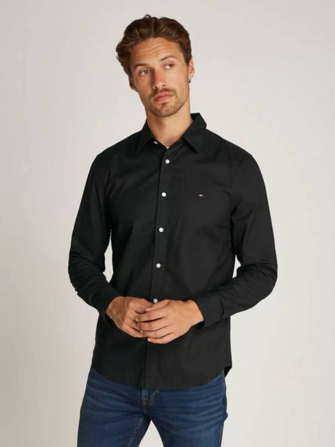 Tommy Hilfiger Businesshemd FLEX POPLIN KENT COLLAR SF SHIRT mit Logosticke günstig online kaufen