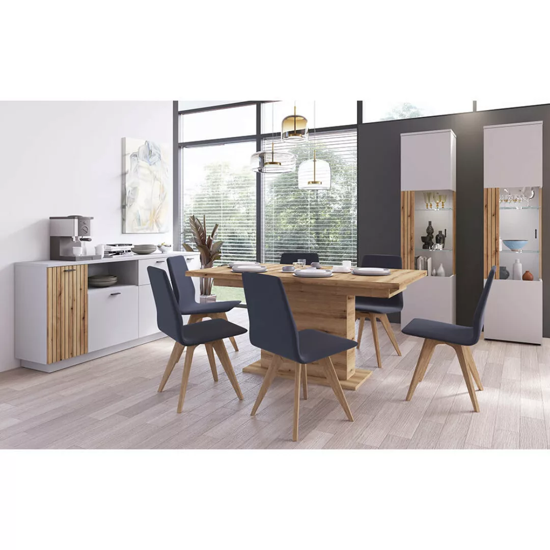 Esszimmer Set grau mit Eiche ASHBURTON-129 modern 3-teilig mit Ausziehtisch günstig online kaufen