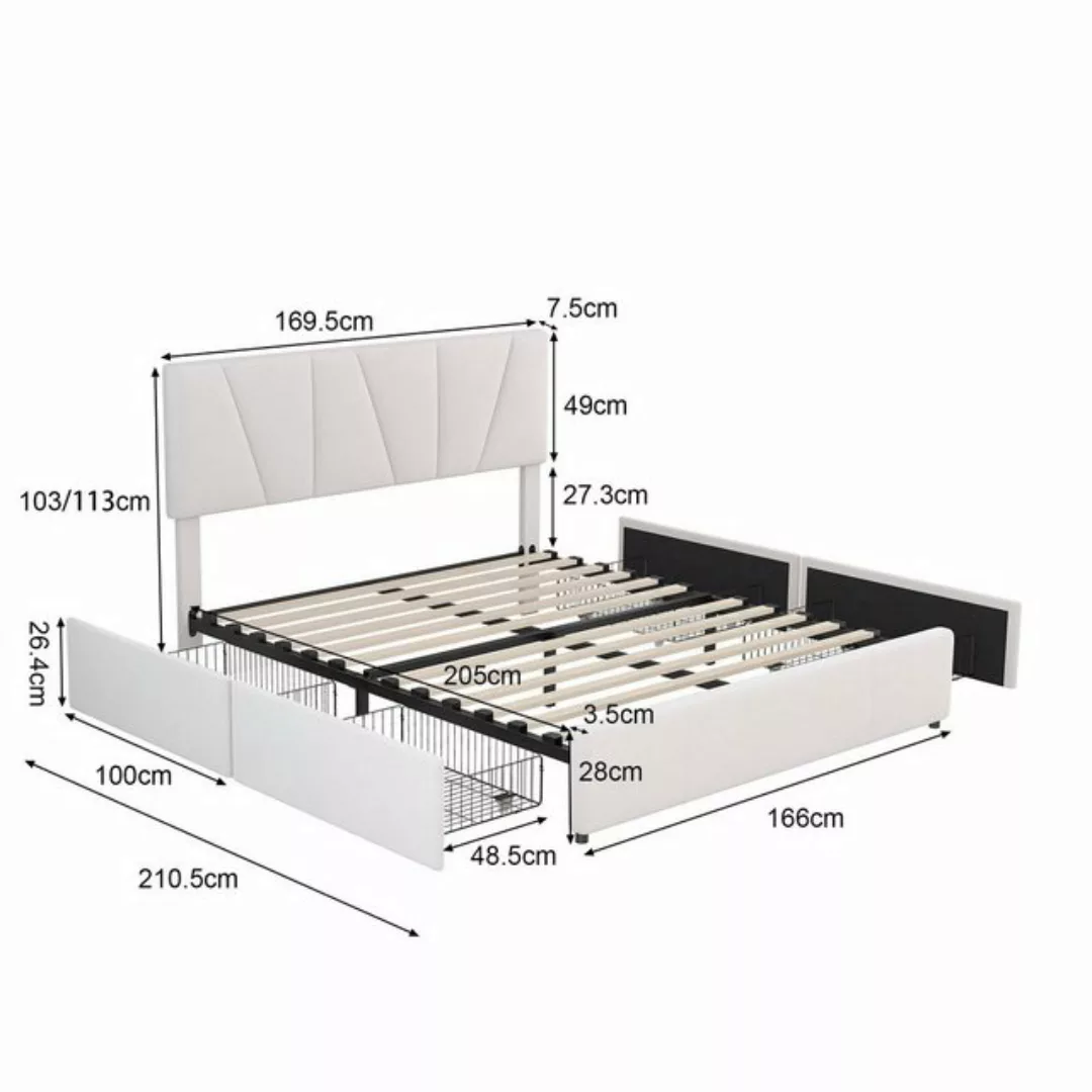 Ulife Polsterbett Doppelbett Samtbett verstellbares Kopfteil (Bett mit 4 Sc günstig online kaufen