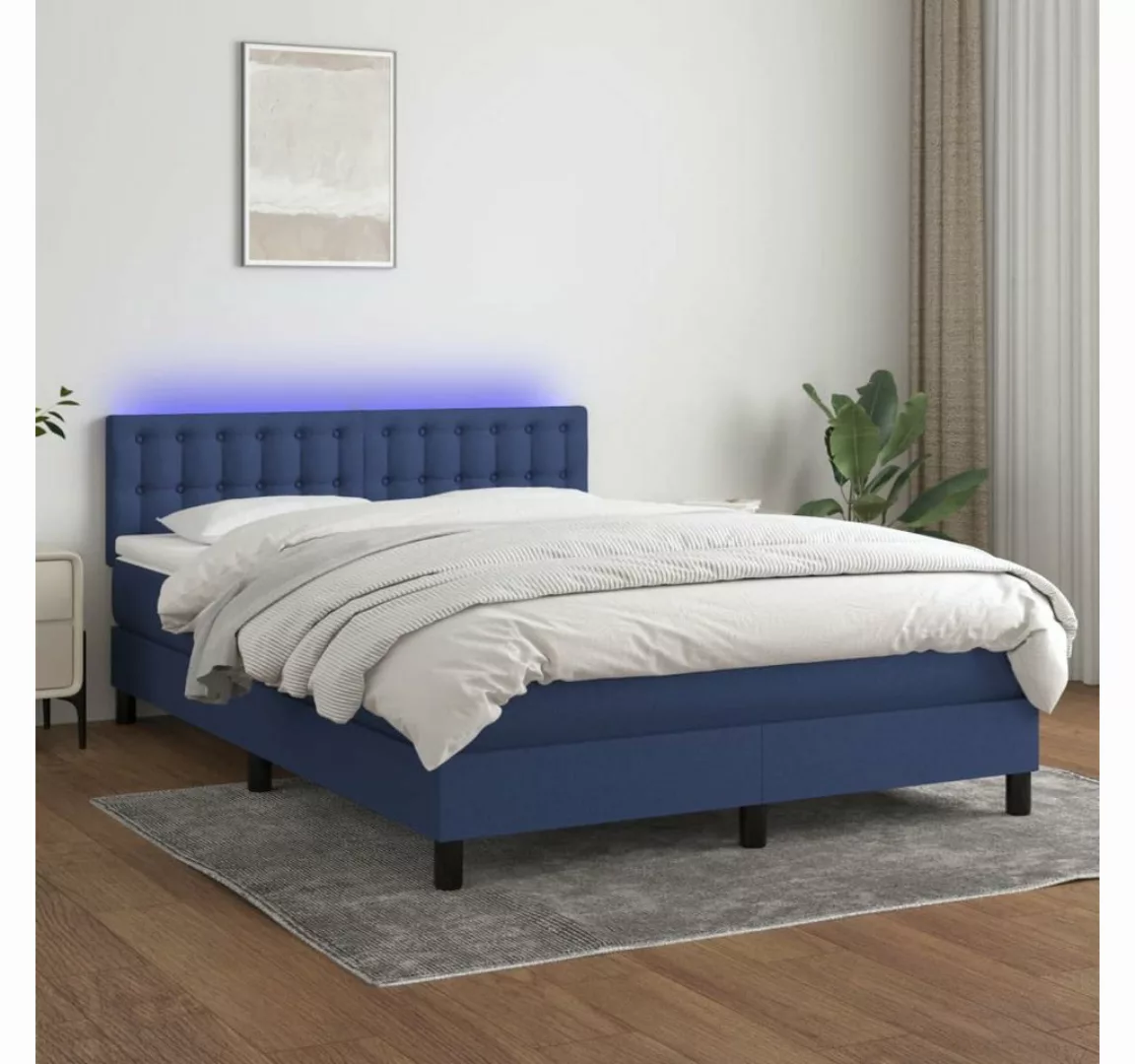 vidaXL Boxspringbett Boxspringbett mit Matratze LED Blau 140x200 cm Stoff B günstig online kaufen