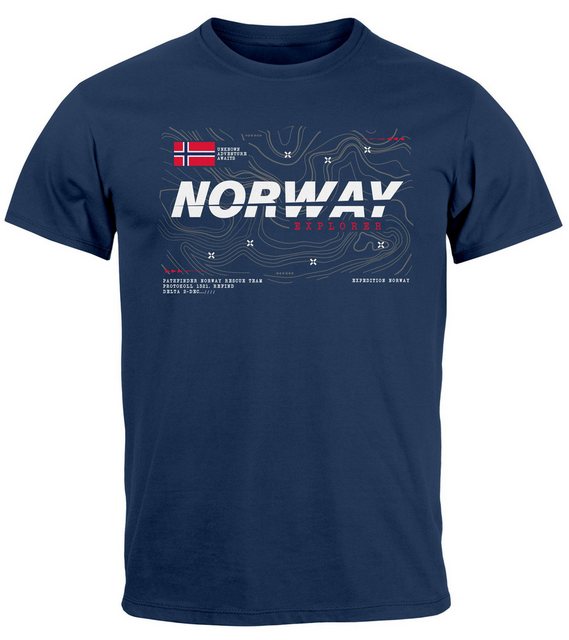 Neverless Print-Shirt Herren T-Shirt Norwegen Printshirt Flagge Schriftzug günstig online kaufen