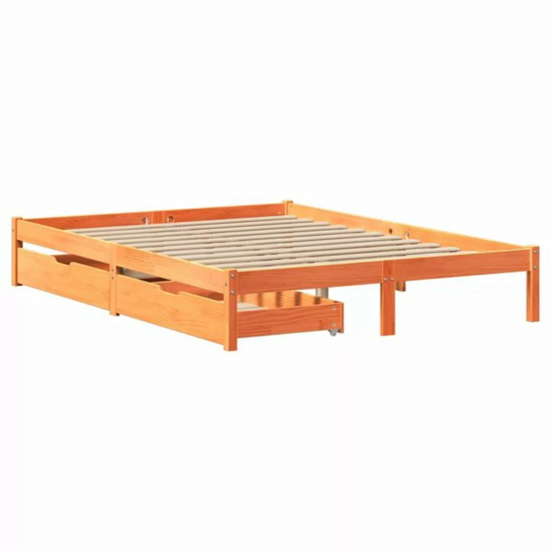 vidaXL Bettgestell Massivholzbett ohne Matratze Wachsbraun 140x190 cm Kiefe günstig online kaufen