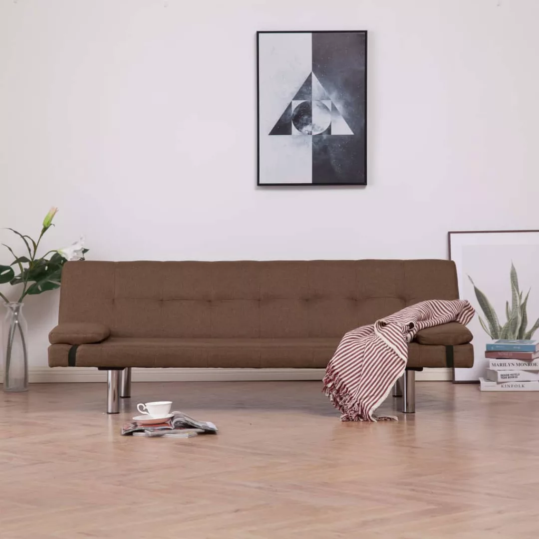 vidaXL Sofa Schlafsofa mit zwei Kissen Braun Polyester Schlafcouch Schlaffu günstig online kaufen