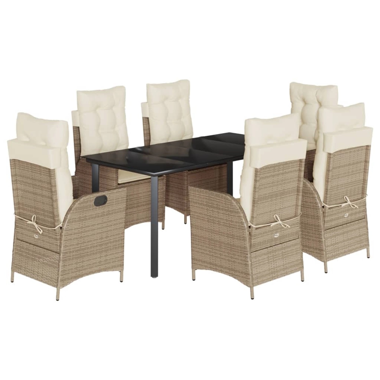 vidaXL 7-Tlg Garten-Essgruppe mit Kissen Beige Poly Rattan 3213249 günstig online kaufen