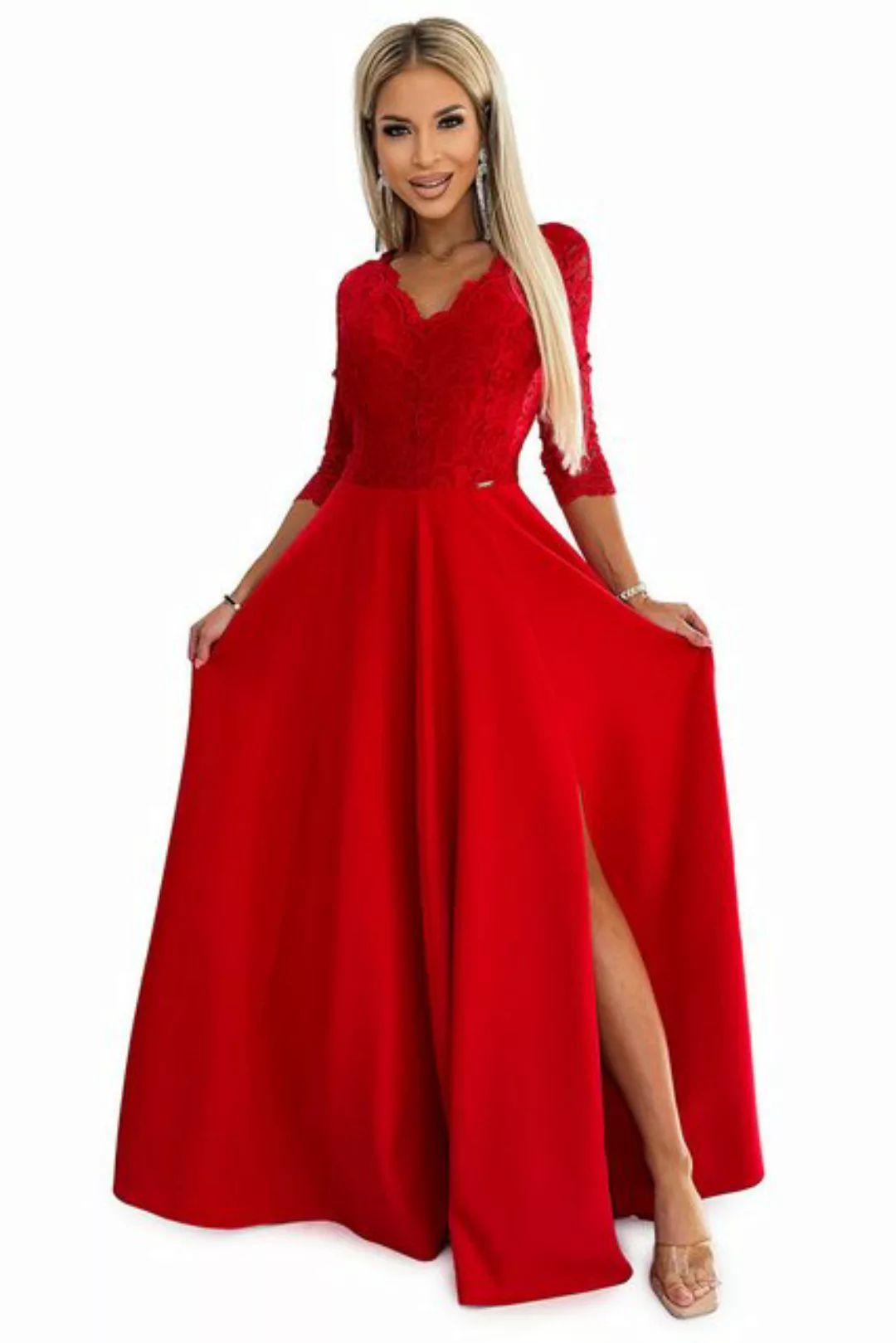 Numoco Abendkleid Festkleid Amber rot lang Spitzenkleid Abendkleid Weihnach günstig online kaufen