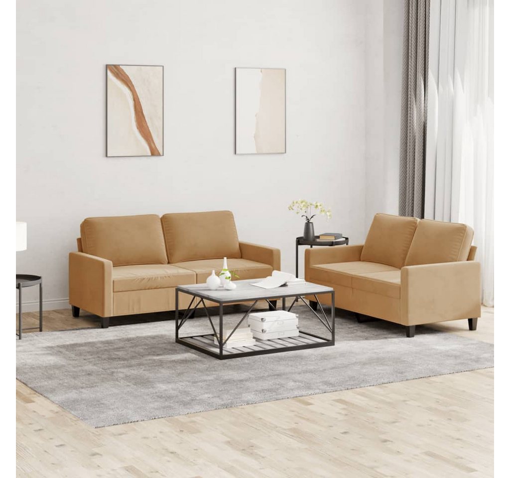 vidaXL Sofa Sofagarnitur Set mit Kissen Samt, 2-tlg., Braun günstig online kaufen