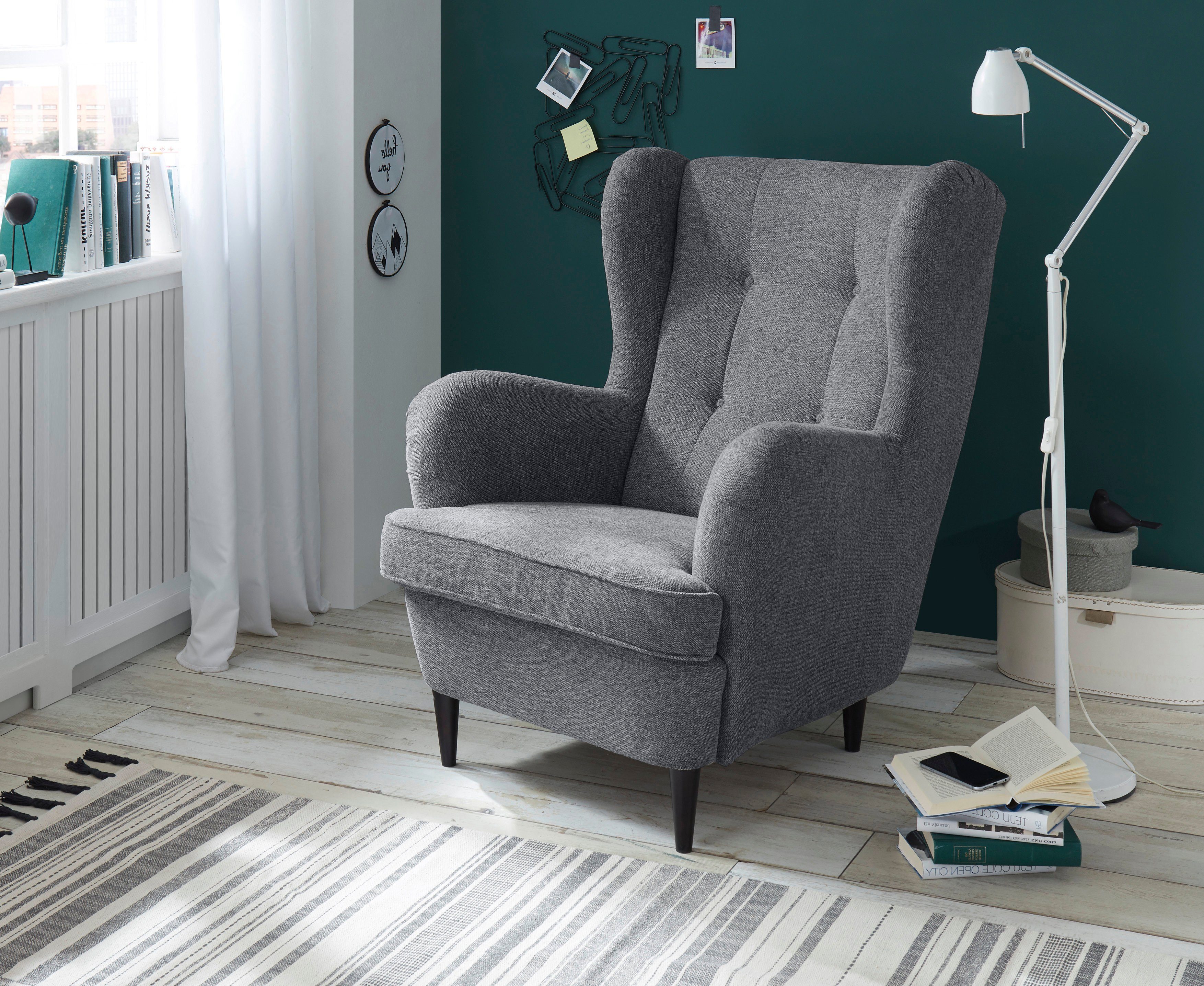 ED EXCITING DESIGN Ohrensessel "Oskar", mit Massivholzfüßen günstig online kaufen