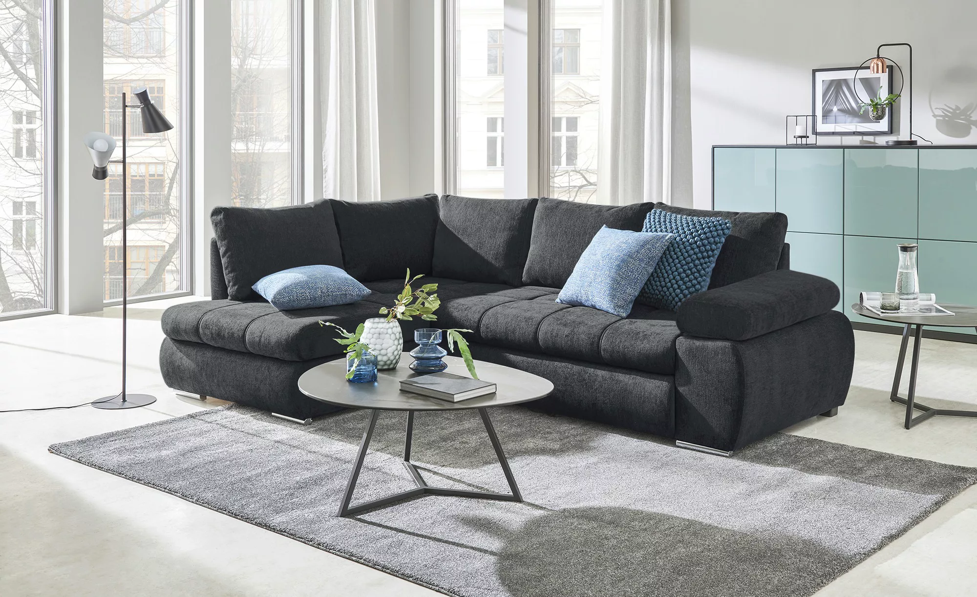 switch Ecksofa aus Flachgewebe Sky ¦ grau ¦ Maße (cm): B: 265 H: 89 T: 175 günstig online kaufen