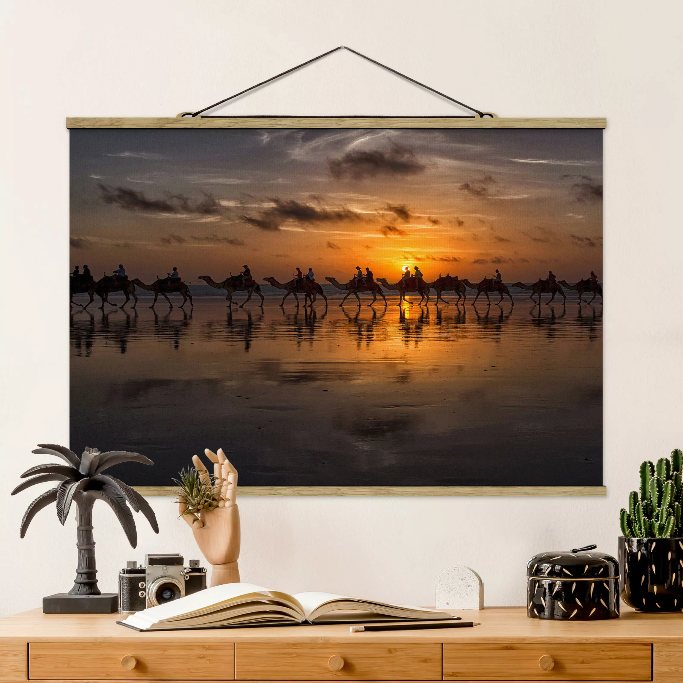 Stoffbild Tiere mit Posterleisten - Querformat Kamel Safari günstig online kaufen