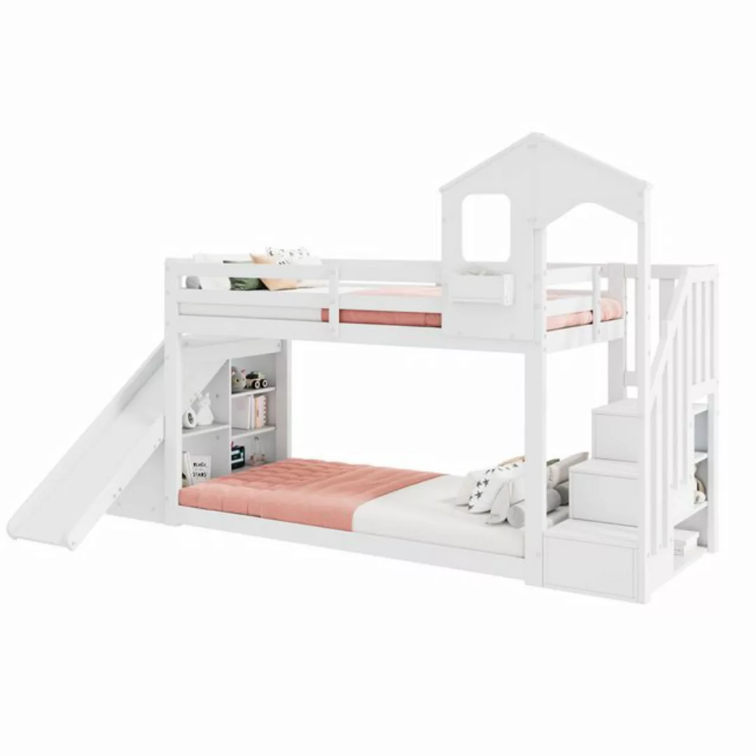 Merax Etagenbett (242x157x187 cm), Kinderbett 90x200cm mit Treppe, Schließf günstig online kaufen