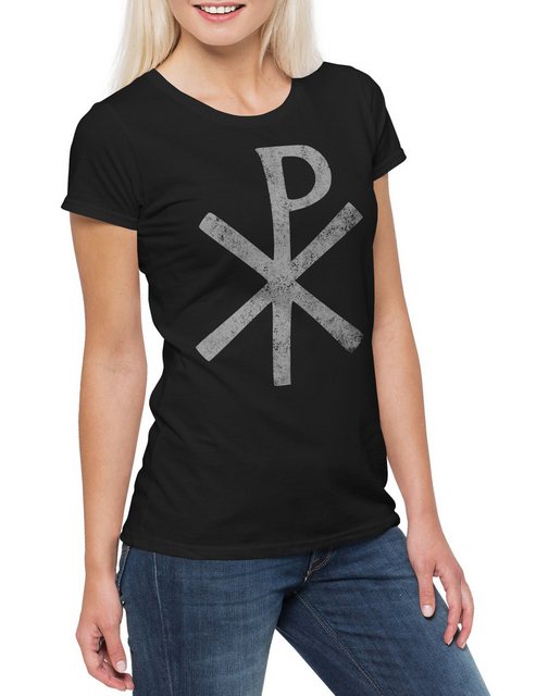 Urban Backwoods Print-Shirt Chi Rho Symbol Damen T-Shirt Christusmonogramm günstig online kaufen