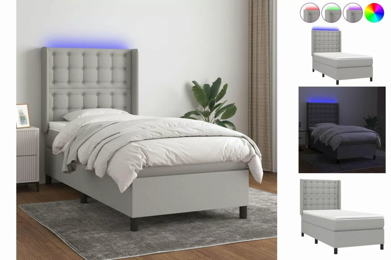 vidaXL Bettgestell Boxspringbett mit Matratze LED Hellgrau 90x190 cm Stoff günstig online kaufen