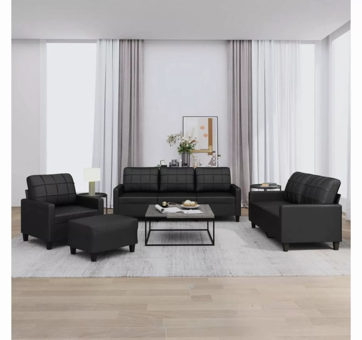 vidaXL Sofa Sofagarnitur mit Kissen Kunstleder, Standard + Fußhocker, Schwa günstig online kaufen