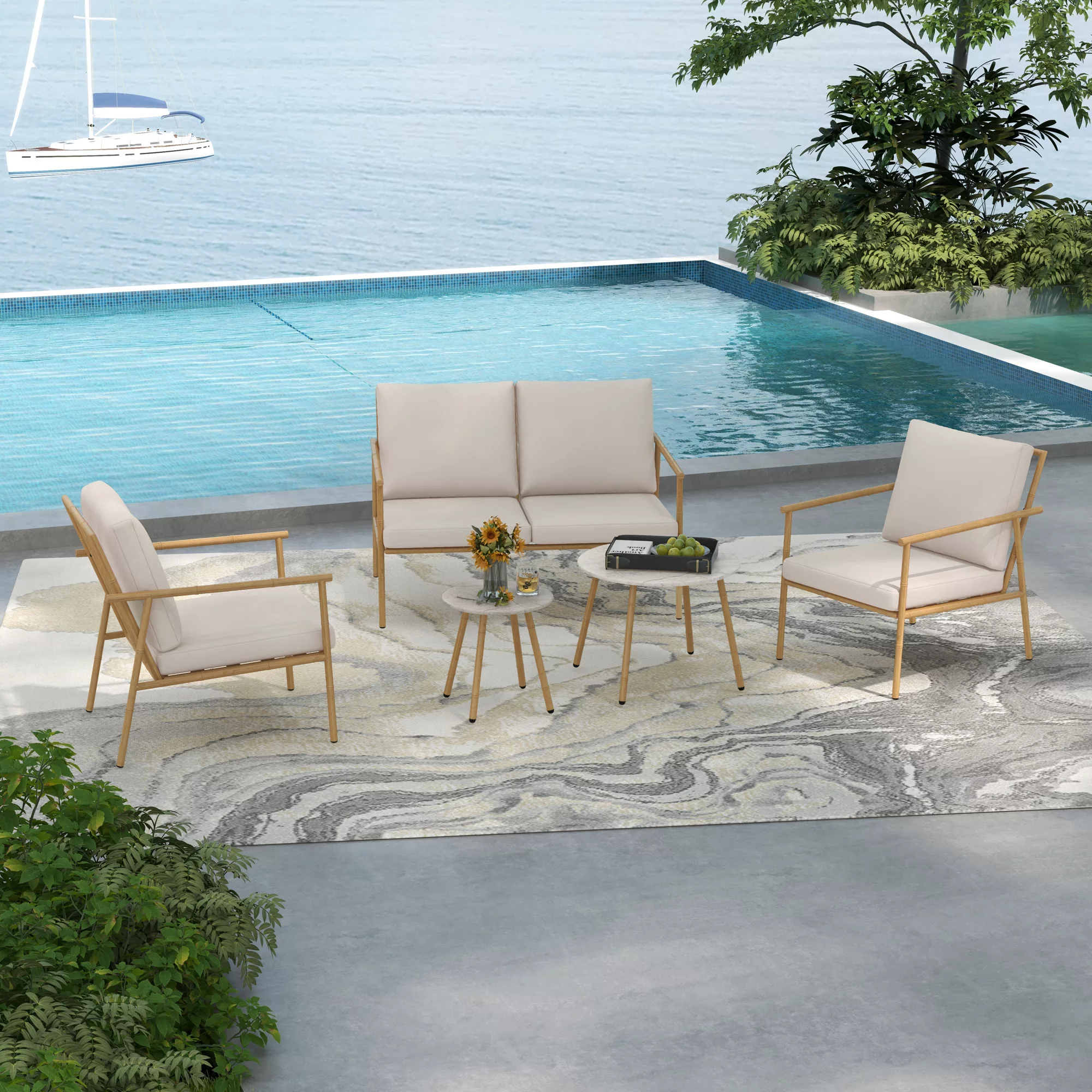 Outsunny 5-tlg. Sitzgruppe, Gartenmöbel-Set mit 2 Sesseln, Couchtisch-Set, günstig online kaufen
