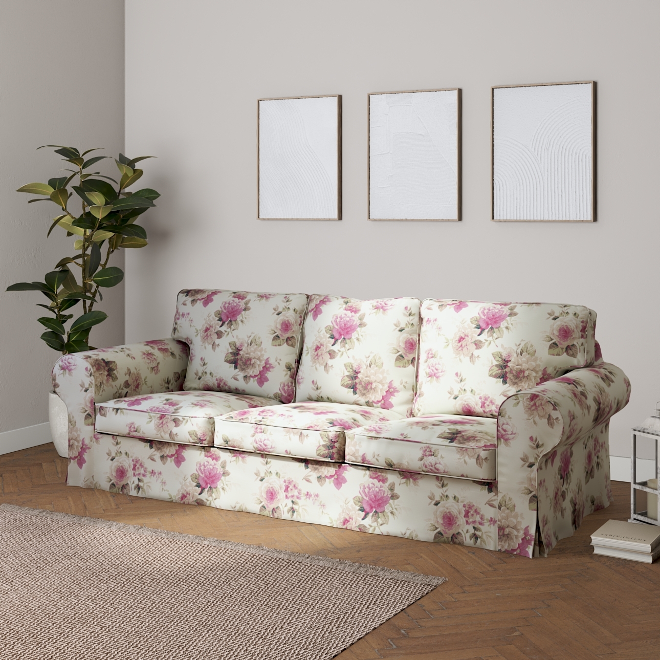 Bezug für Ektorp 3-Sitzer Schlafsofa, ALTES Modell, beige- rosa, Sofahusse günstig online kaufen