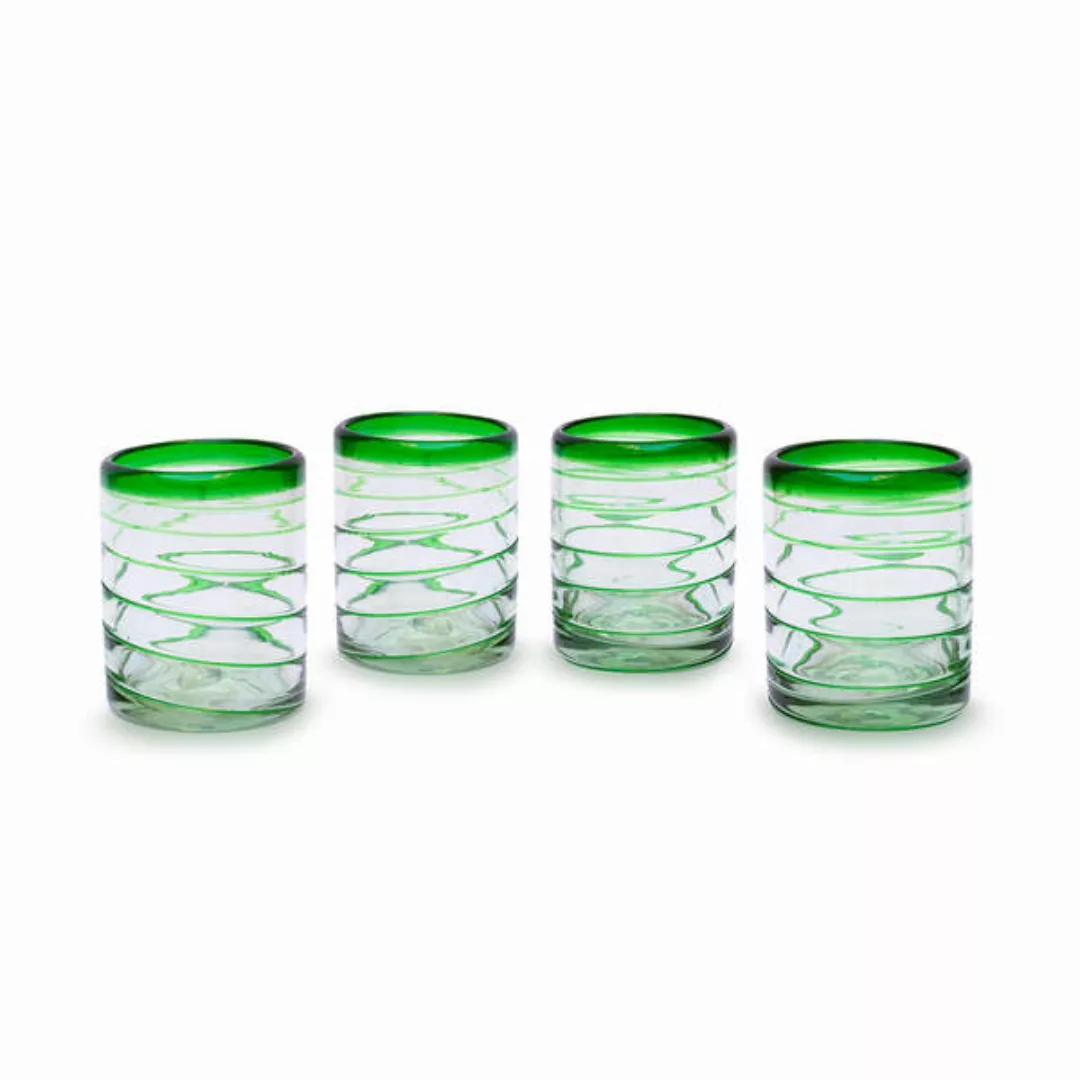 Mundgeblasene Gläser 4er Set Spirale Grün 450ml günstig online kaufen