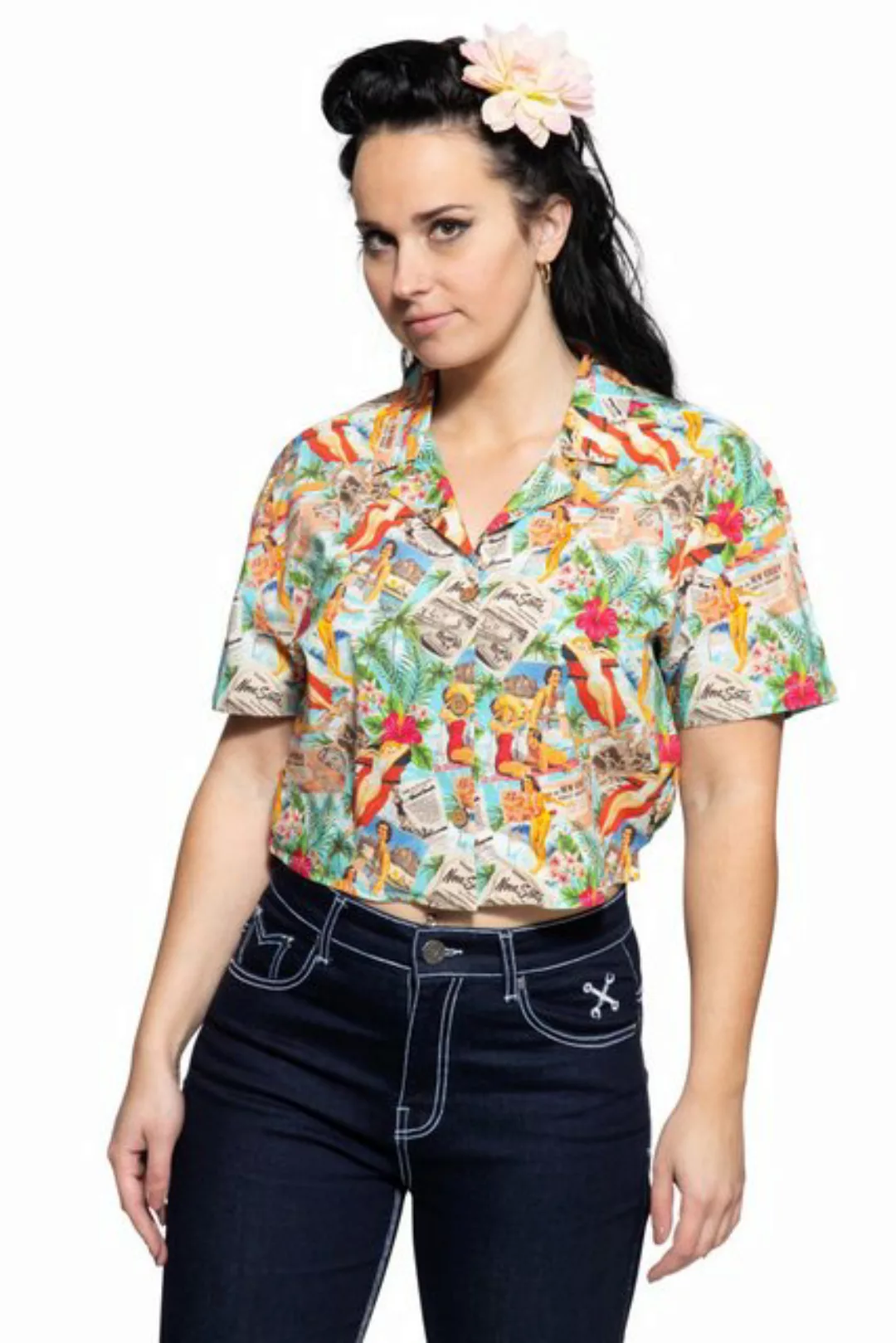 QueenKerosin Shirtbluse mit vintage Pin-Up Print günstig online kaufen