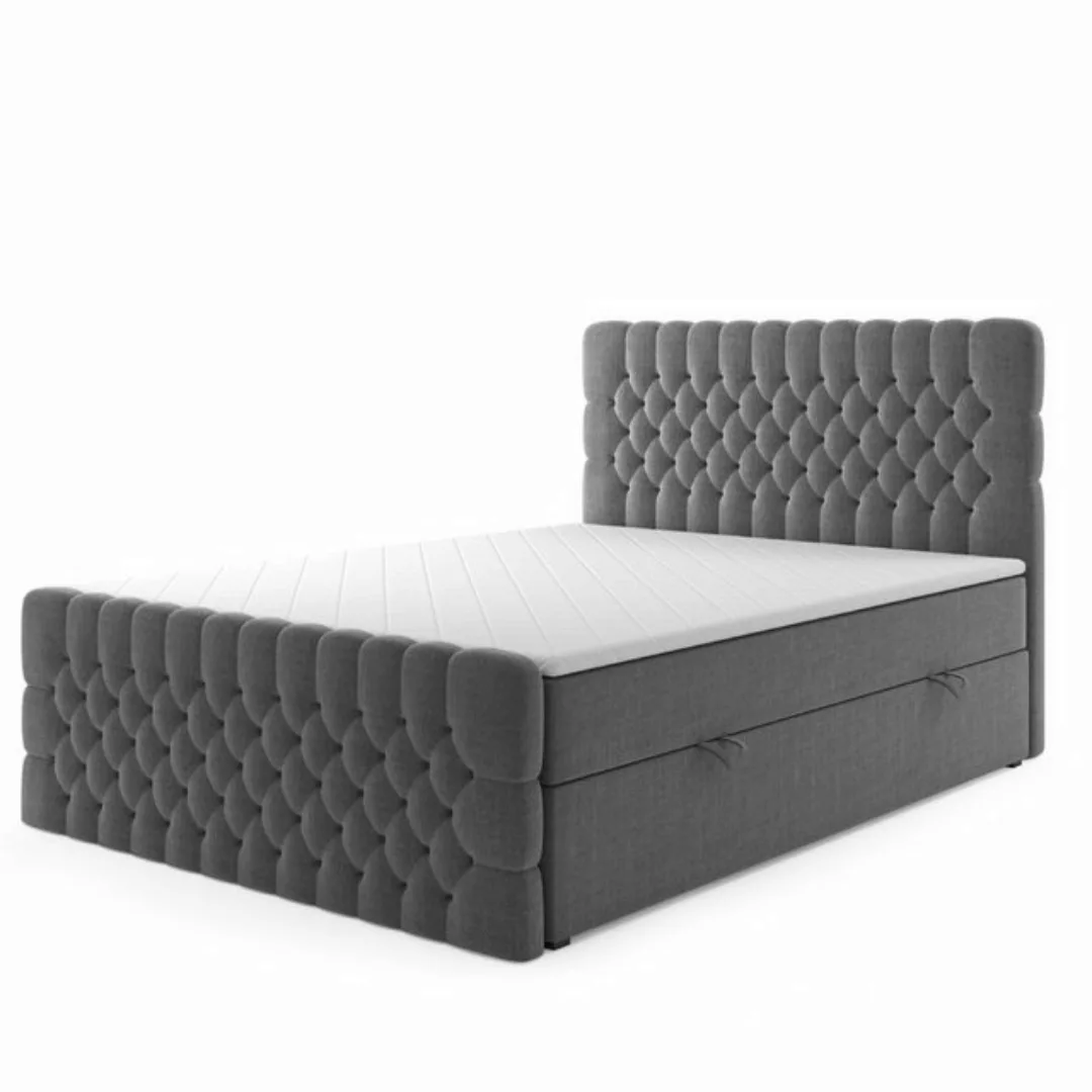 M-Punkt24 Boxspringbett Oxford (180 x 200 cm, Grau), Chesterfield, Federker günstig online kaufen