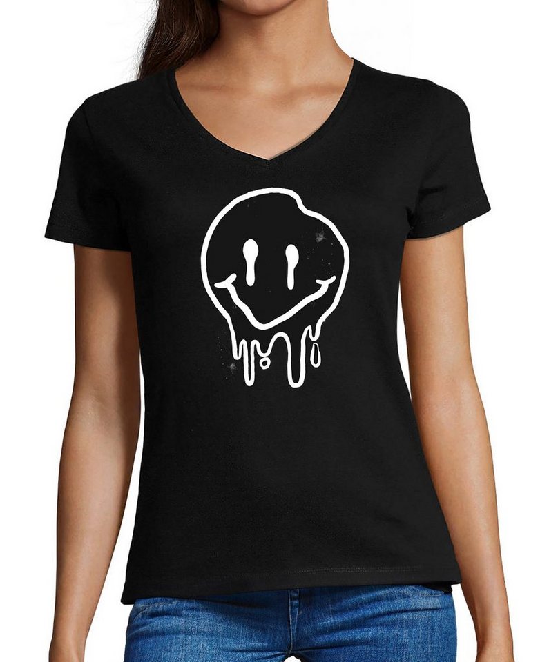 MyDesign24 T-Shirt Damen Smiley Print Shirt - Lächelnder verlaufender Smile günstig online kaufen