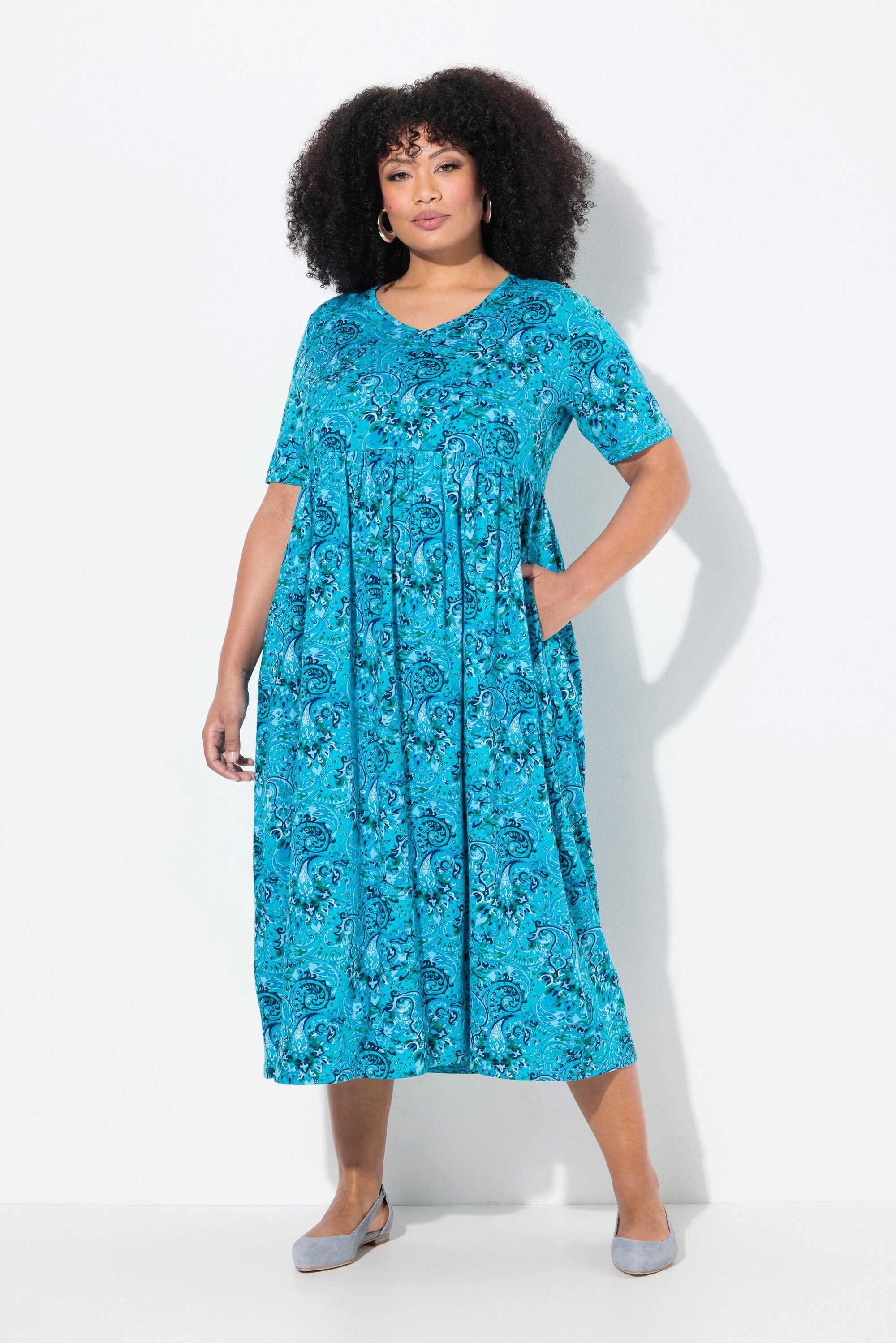 Ulla Popken Maxikleid Maxikleid A-Linie V-Ausschnitt günstig online kaufen