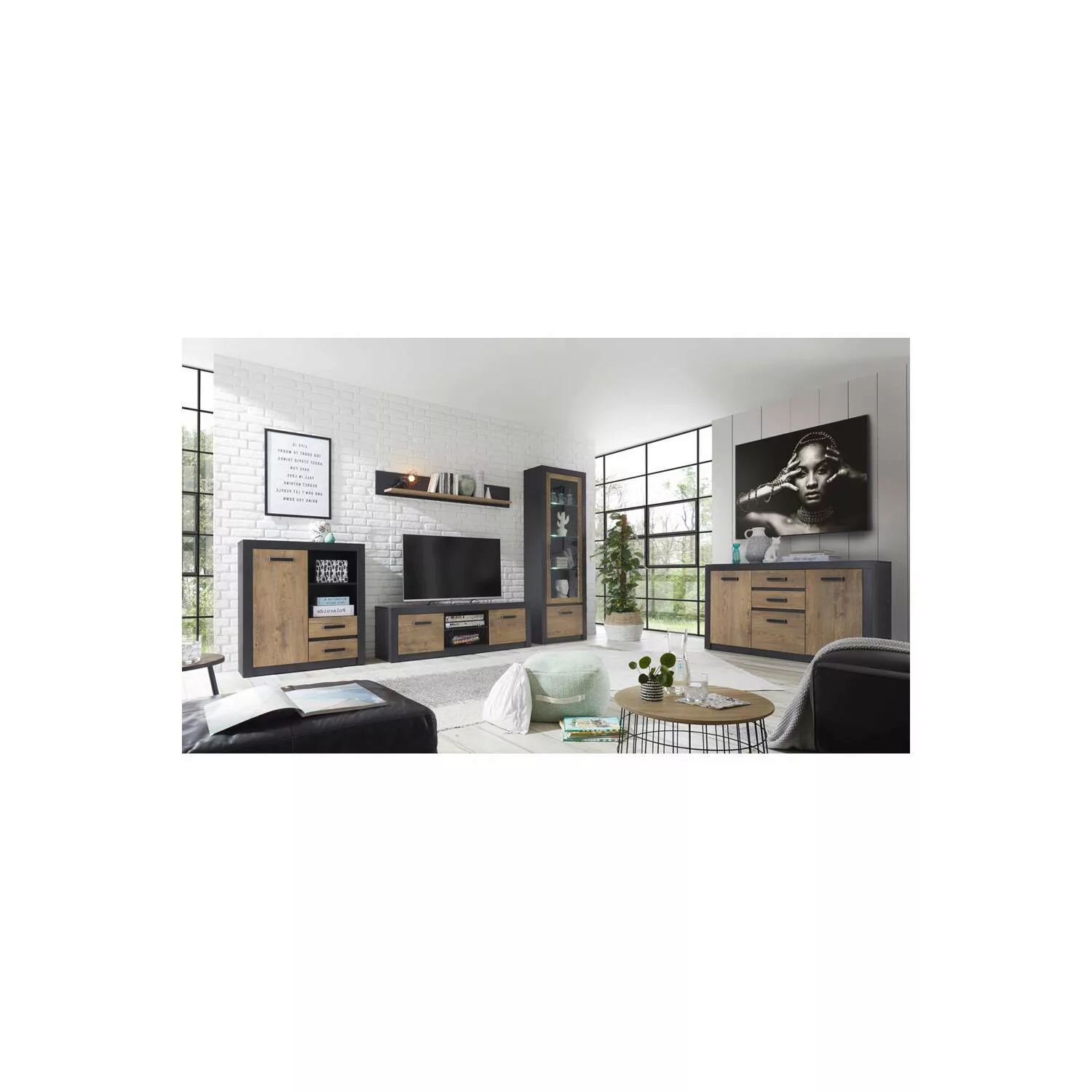 Wohnwand Komplett Set mit Sideboard BAKU-61 inkl. LED-Beleuchtung A++, in F günstig online kaufen