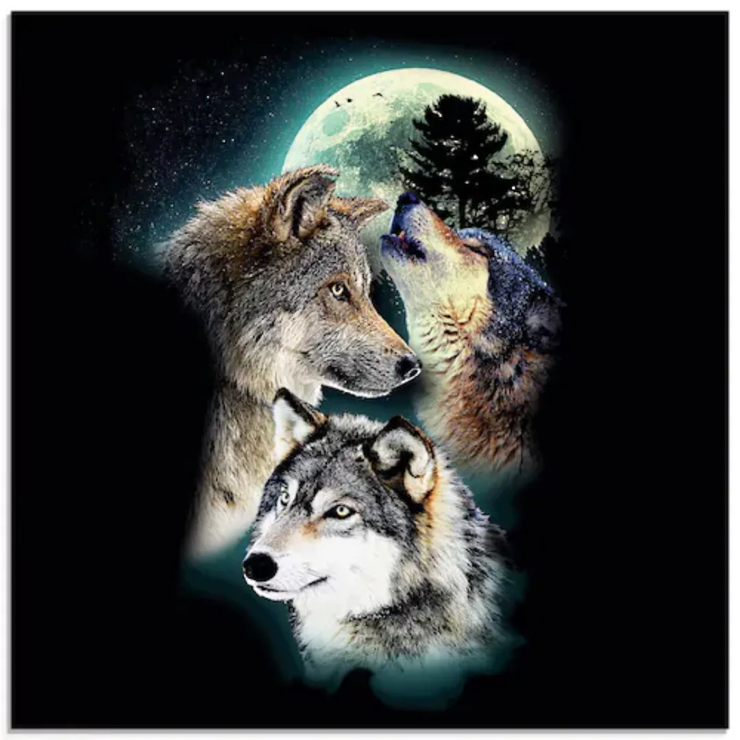 Artland Glasbild »Phantasie Wolf Wölfe mit Mond«, Wildtiere, (1 St.), in ve günstig online kaufen