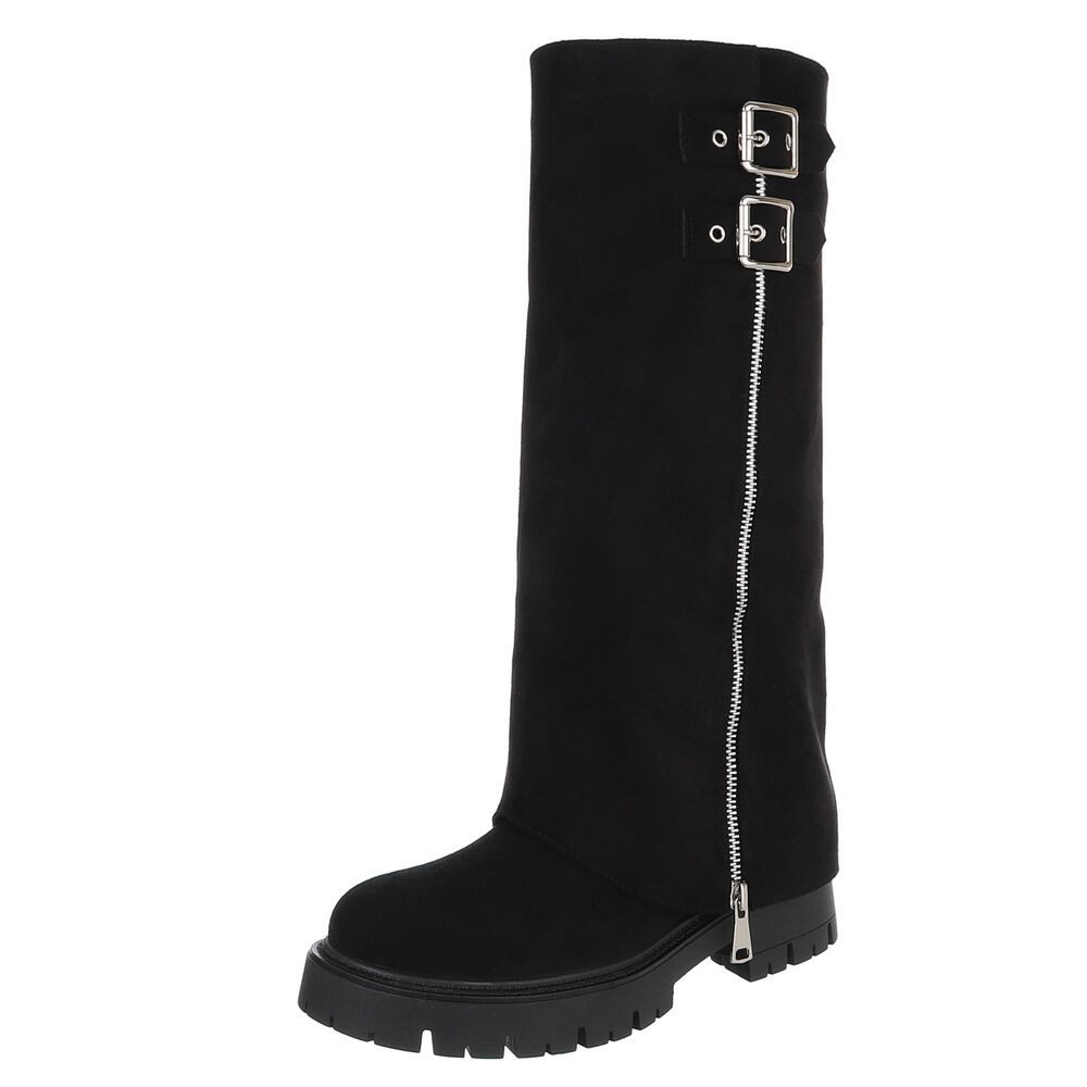 Ital-Design Stylische schwarze Stiefel mit Schnallen günstig online kaufen