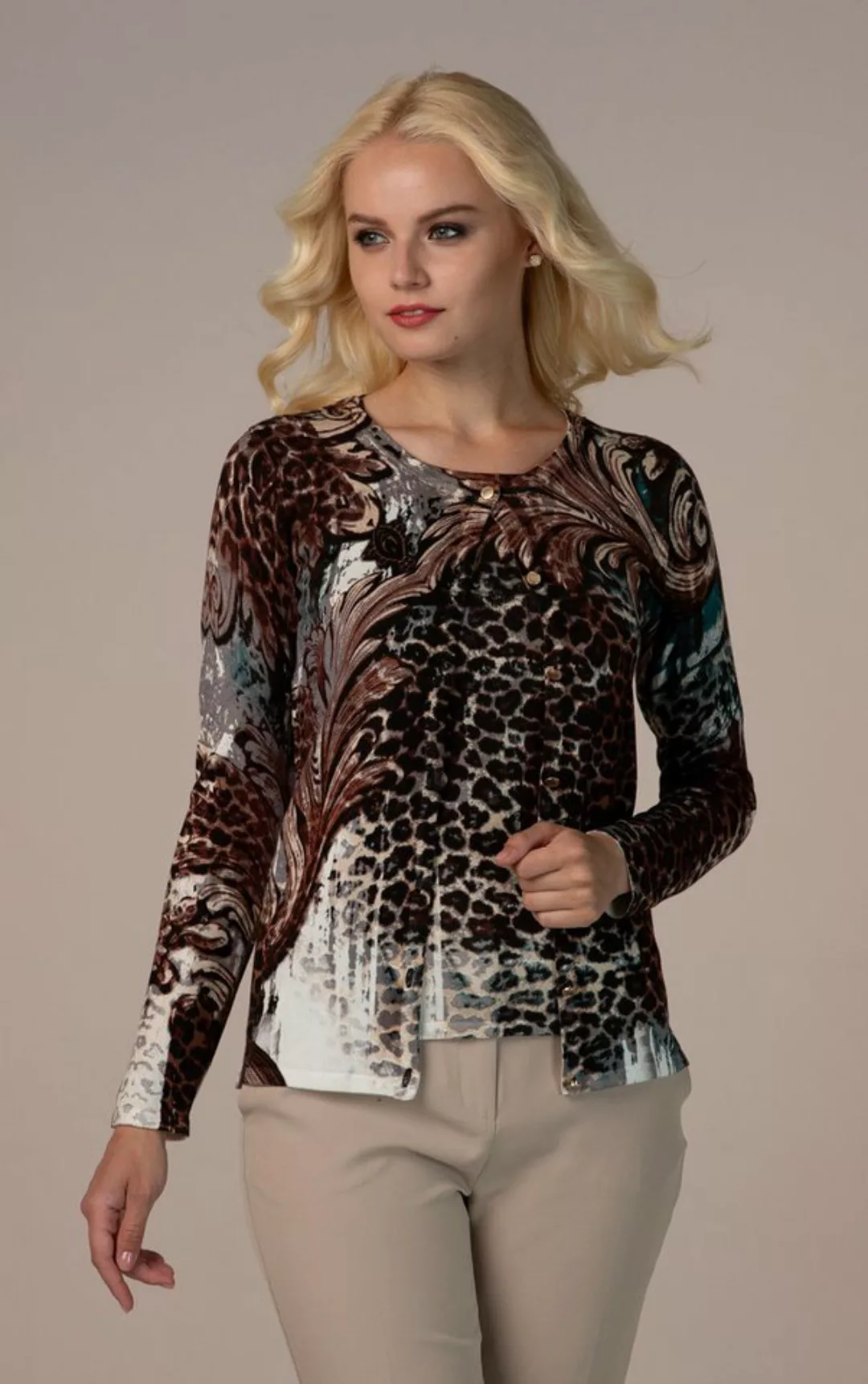 Passioni Cardigan Twinset mit einem Mix aus Leoparden- und Ziermustern günstig online kaufen