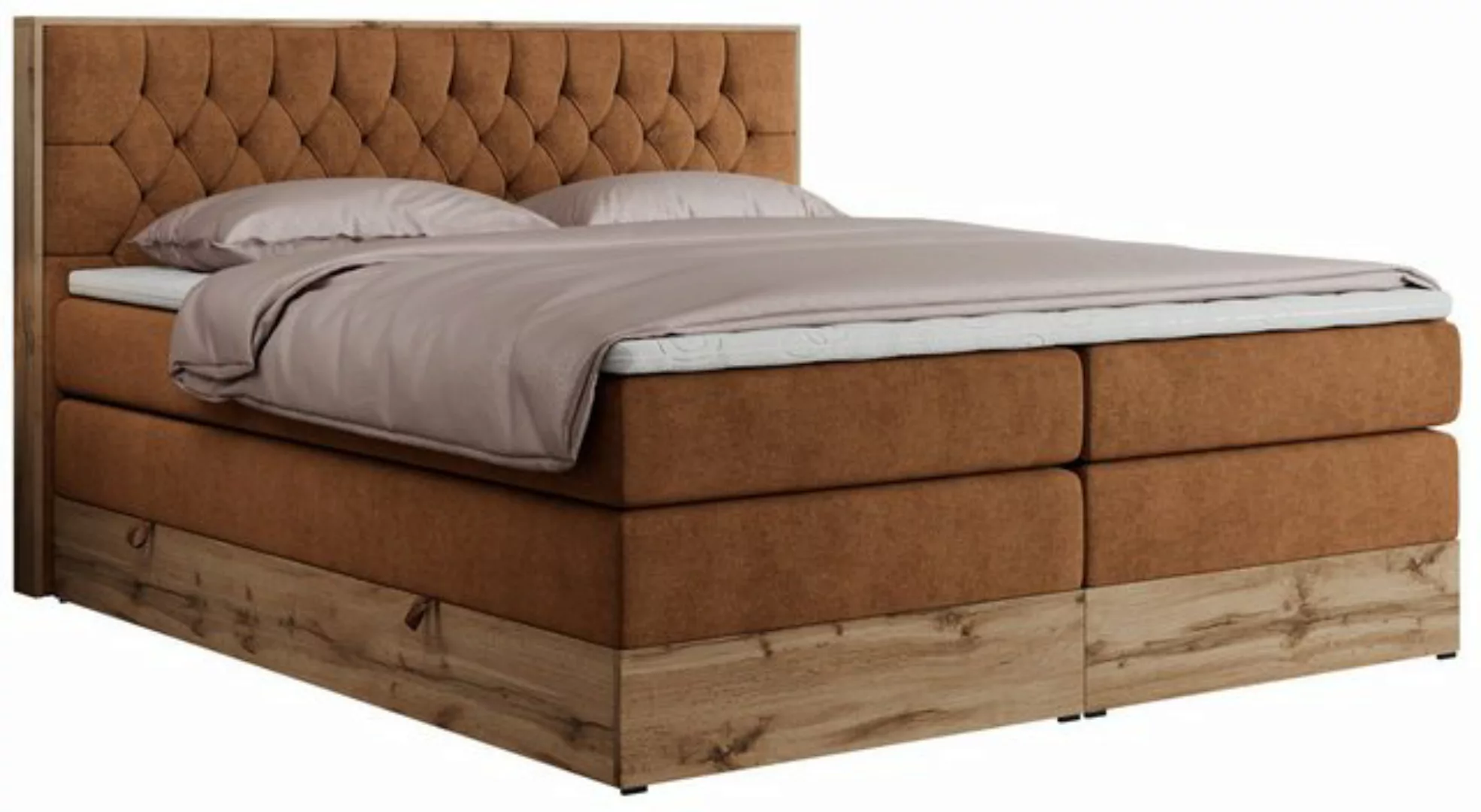 MKS MÖBEL Boxspringbett AMORE KING (Set, Holzrahmen in Eiche-Optik, Topper günstig online kaufen