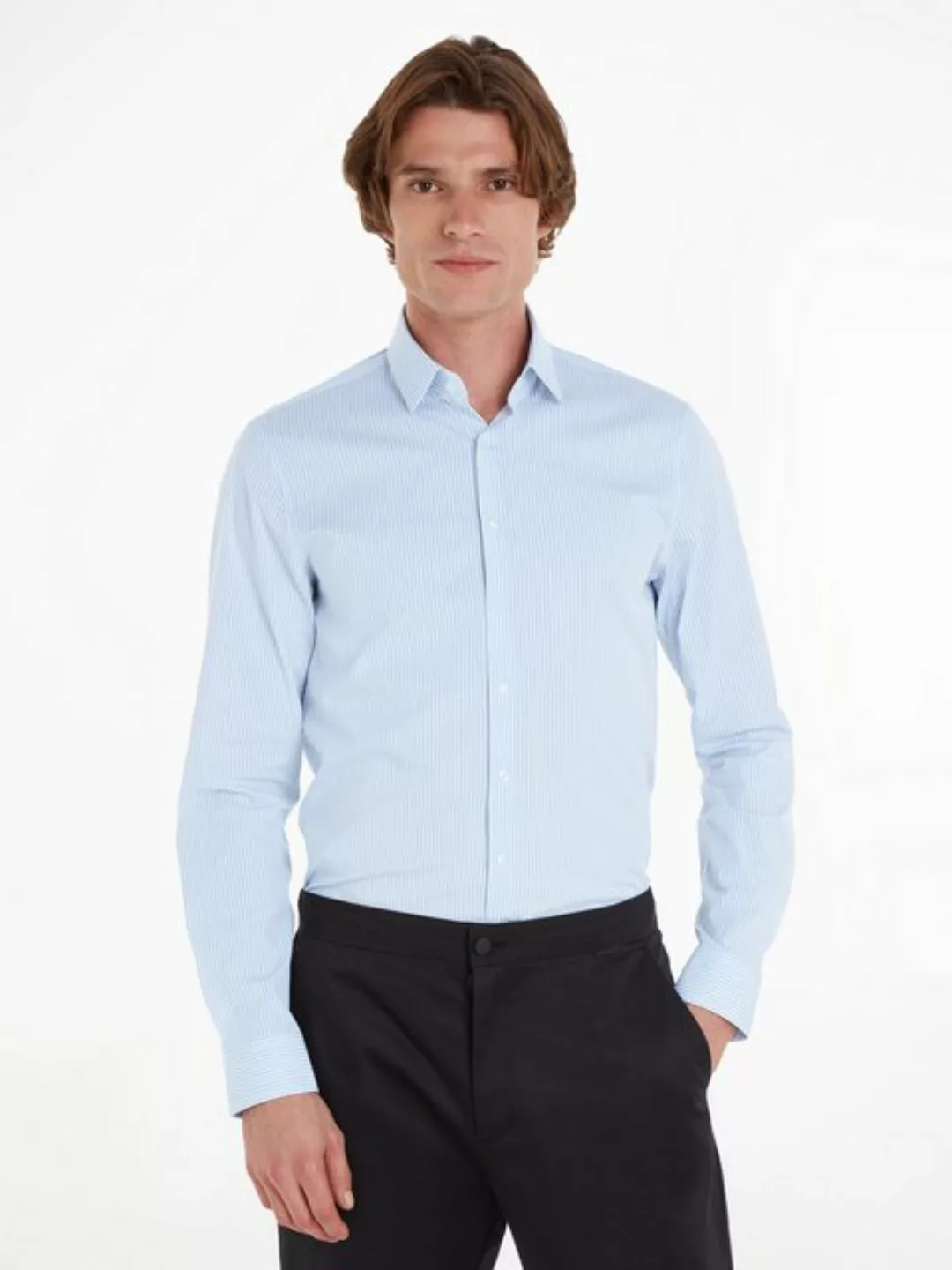 Calvin Klein Langarmhemd POPLIN STRIPE SLIM SHIRT mit Logoprägung günstig online kaufen