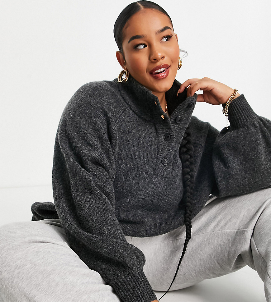 ASOS DESIGN Curve – Pullover in Grau mit Knopfleiste günstig online kaufen