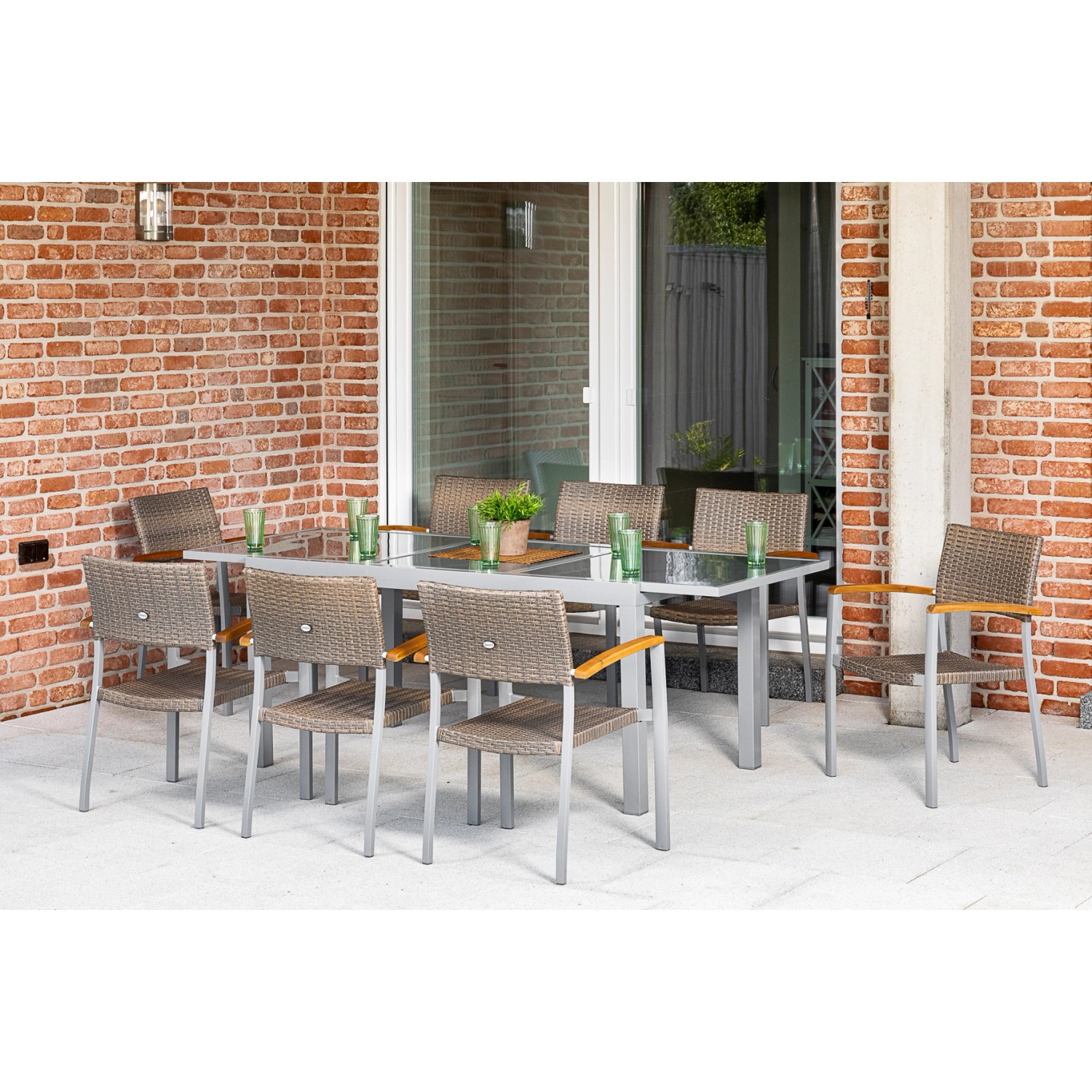 Merxx Silano Set 9-tlg. 8 Stapelsessel Gartentisch Ausziehbar 160 (220) x 9 günstig online kaufen