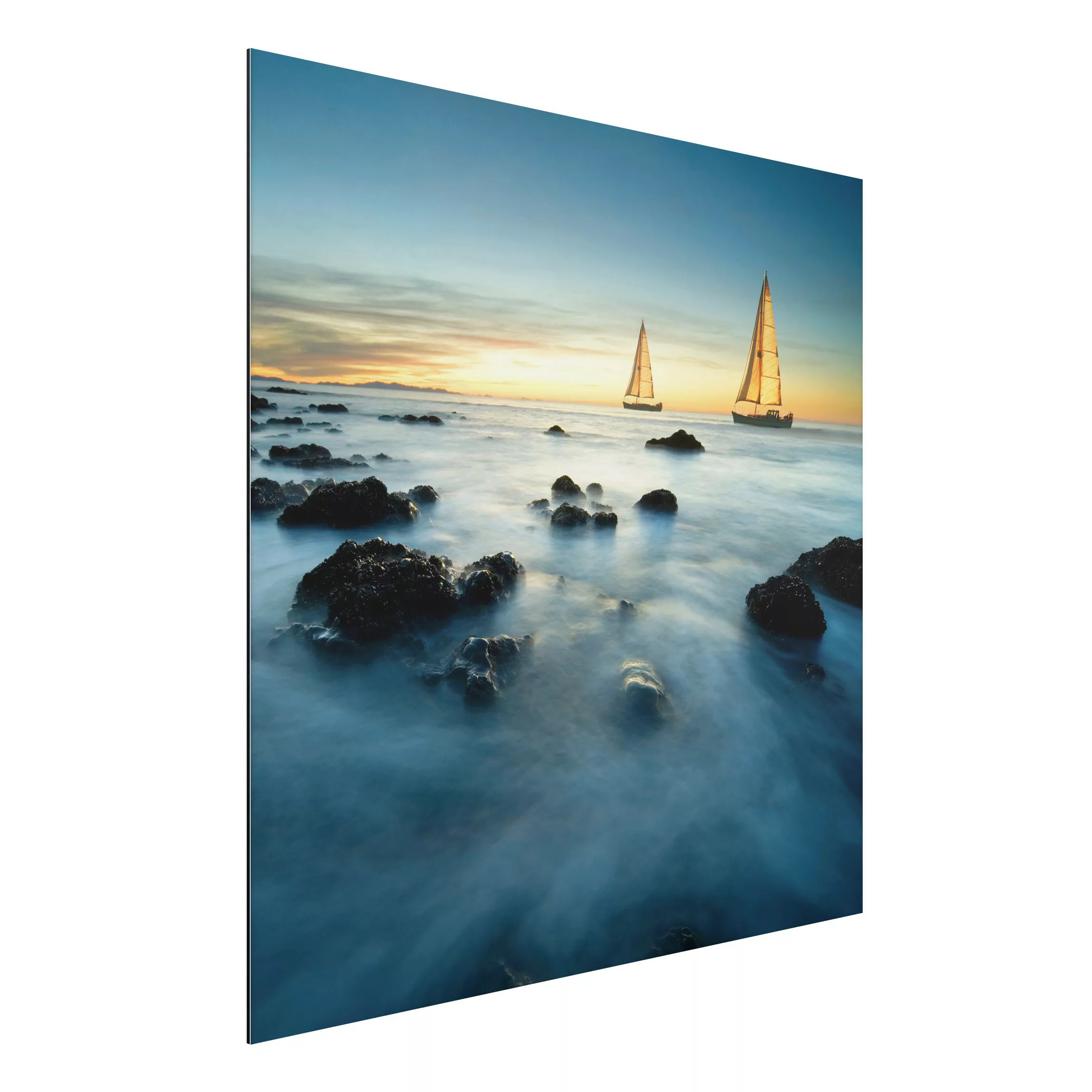 Alu-Dibond Bild Natur & Landschaft - Quadrat Segelschiffe im Ozean günstig online kaufen