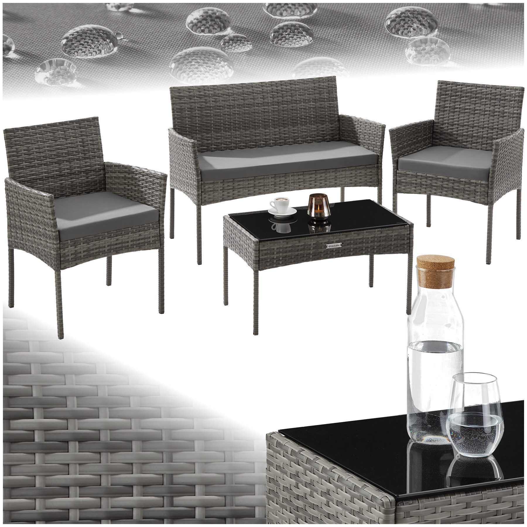 tectake Sitzgruppe Rattan Gartenset, (Set., 4-tlg), günstig online kaufen