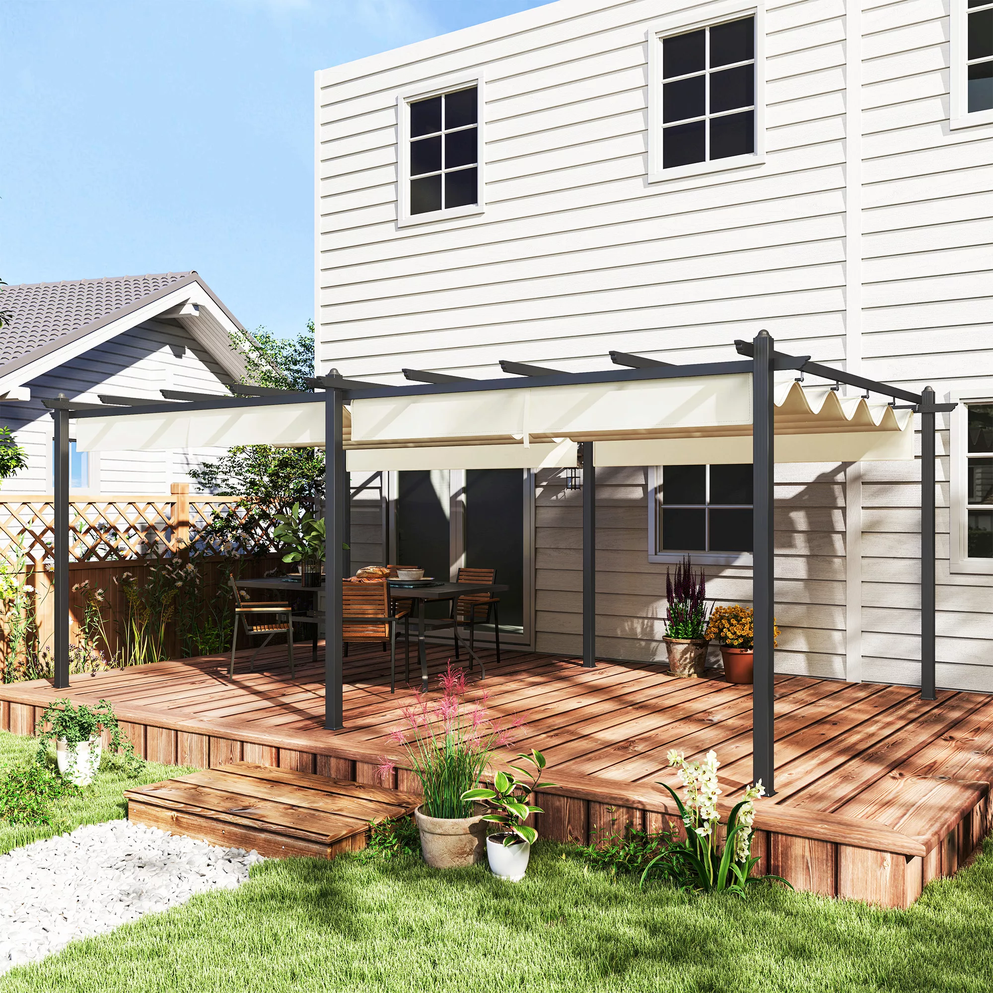 Outsunny Pergola mit Schiebedach, ausziehbare Pergola 3,5 x 6 m, Pergola fü günstig online kaufen