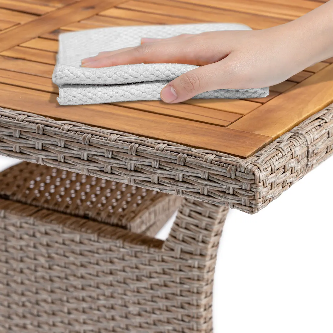 Polyrattan Gartentisch Takeo Creme 190x90x74cm Akazie günstig online kaufen