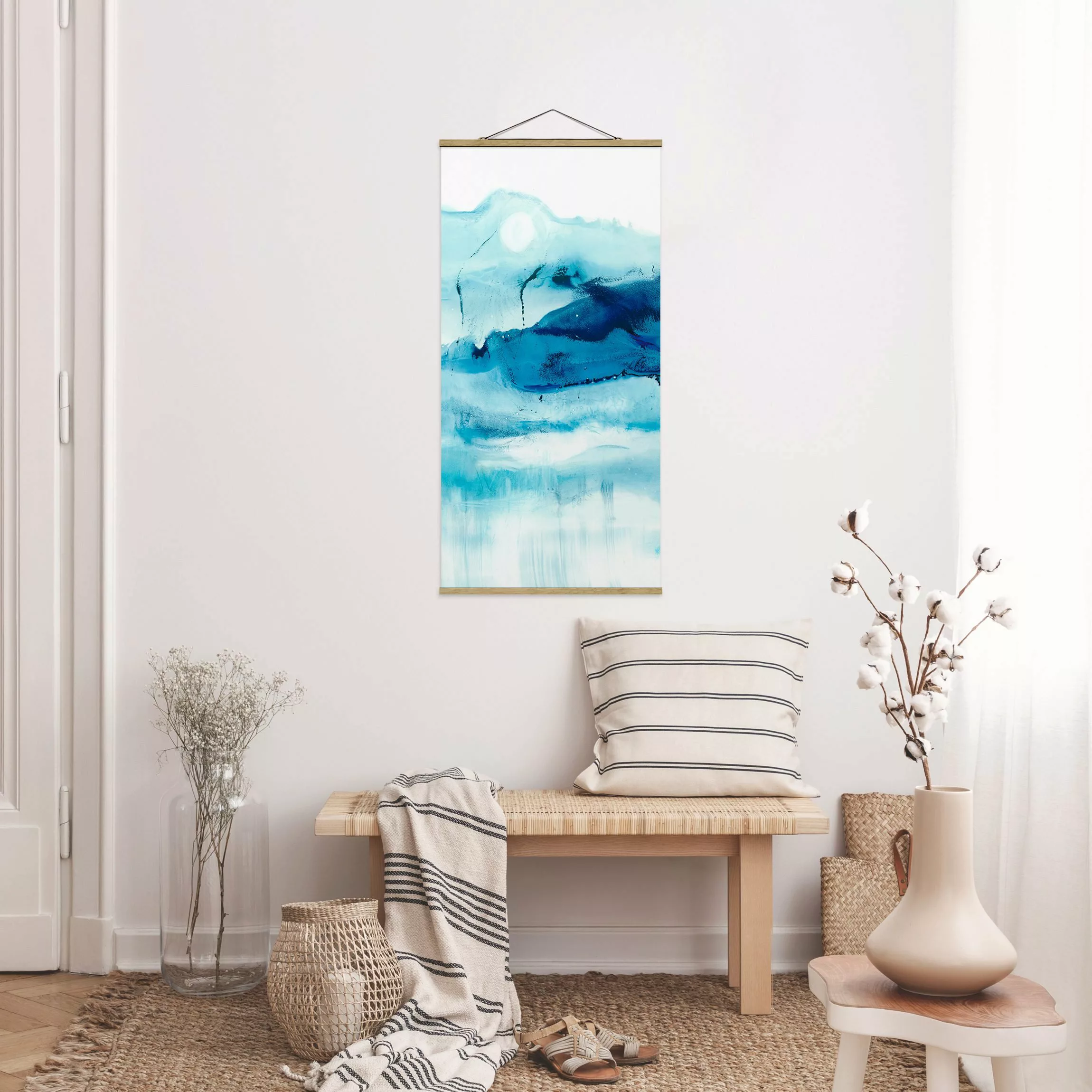 Stoffbild Abstrakt mit Posterleisten - Hochformat Blaue Strömung I günstig online kaufen
