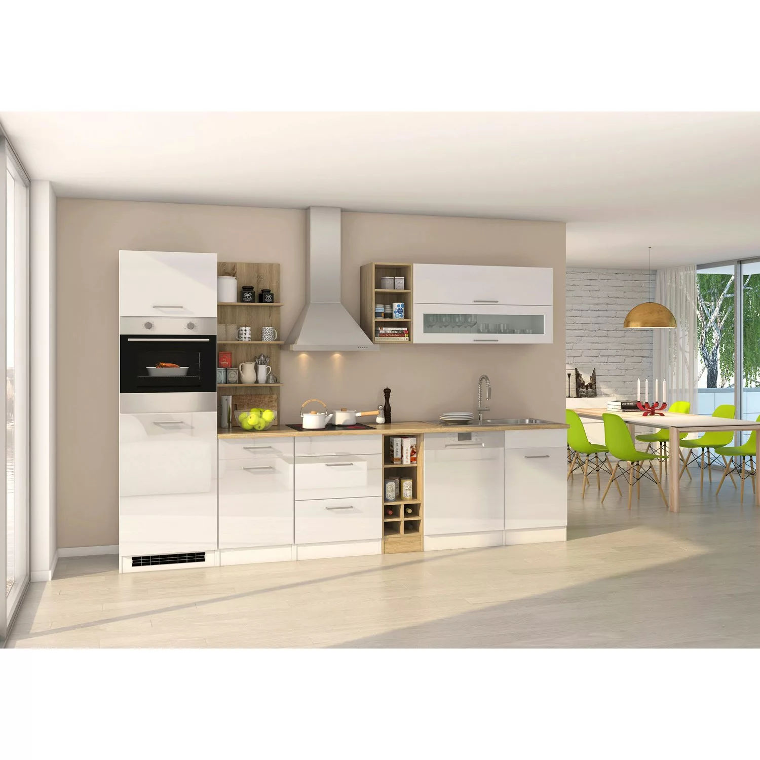 Held Möbel Küchenzeile Mailand 310 cm Grau Hochglanz-Grau Matt ohne E-Gerät günstig online kaufen