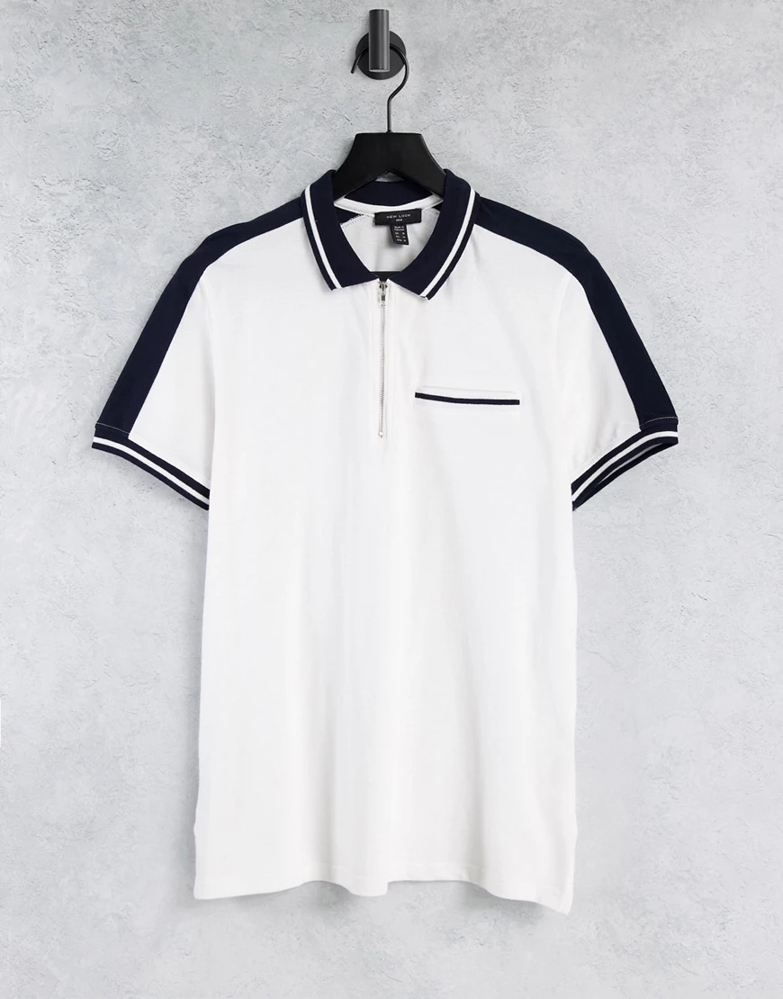 New Look – Polohemd in Weiß mit Reißverschluss am Kragen günstig online kaufen