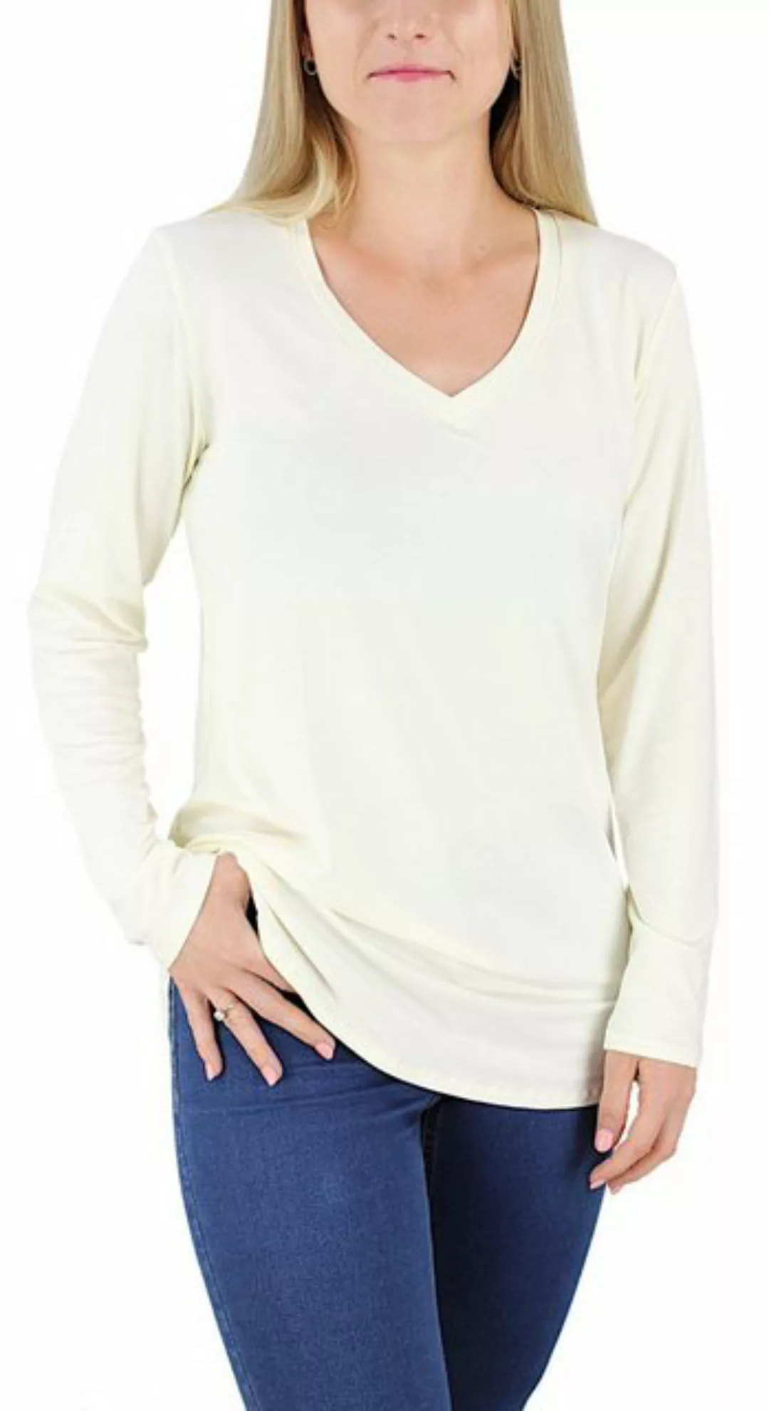 Alkato Longshirt Alkato Damen Longshirt Langarm Top Oversize Langarmshirt V günstig online kaufen