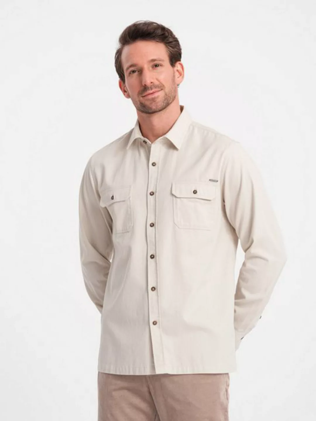 OMBRE Langarmhemd Herrenhemd aus Baumwolle REGULAR FIT mit geknöpften Tasch günstig online kaufen